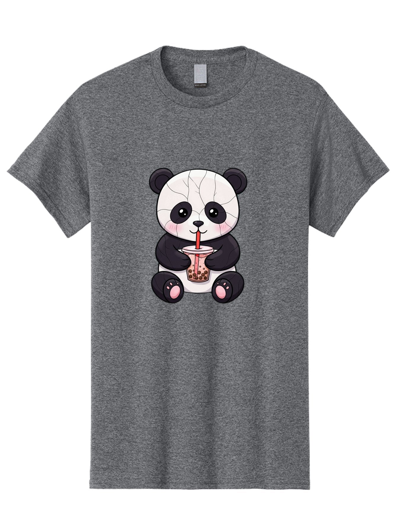 Cracked-Panda-Drinking-Bubble-Tea Men'S Graphic Tee, 100% Cotton, Comfortable Casual Summer Wear, Machine Washable, Kawaii Panda, Bubble Tea, Cracked Face, Cute Cartoon, Adorable Bear, Boba Tea, Tea Cup, Cute Drink, Smiling Panda, Kawaii Art, Bae416 15
