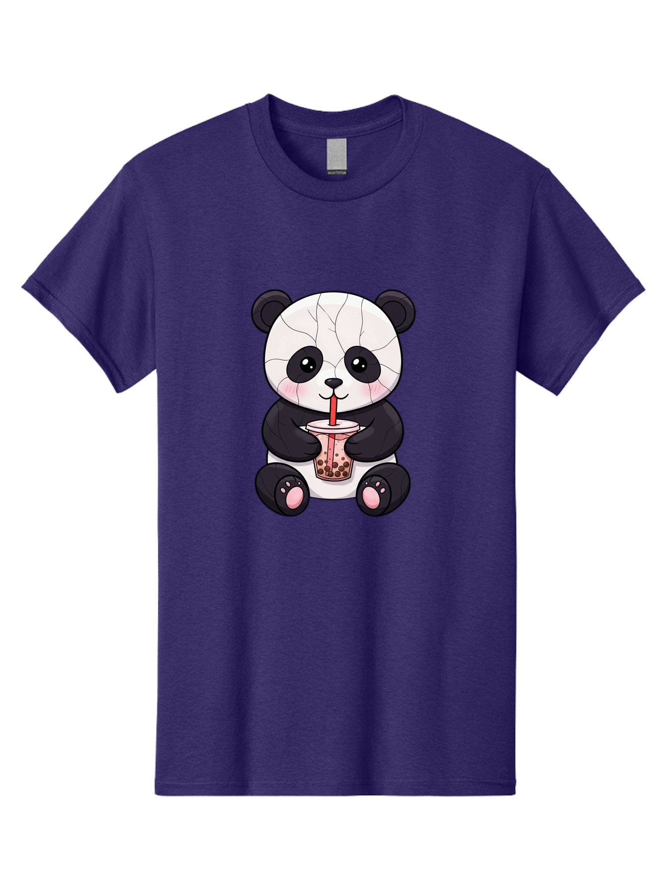 Cracked-Panda-Drinking-Bubble-Tea Men'S Graphic Tee, 100% Cotton, Comfortable Casual Summer Wear, Machine Washable, Kawaii Panda, Bubble Tea, Cracked Face, Cute Cartoon, Adorable Bear, Boba Tea, Tea Cup, Cute Drink, Smiling Panda, Kawaii Art, Bae416