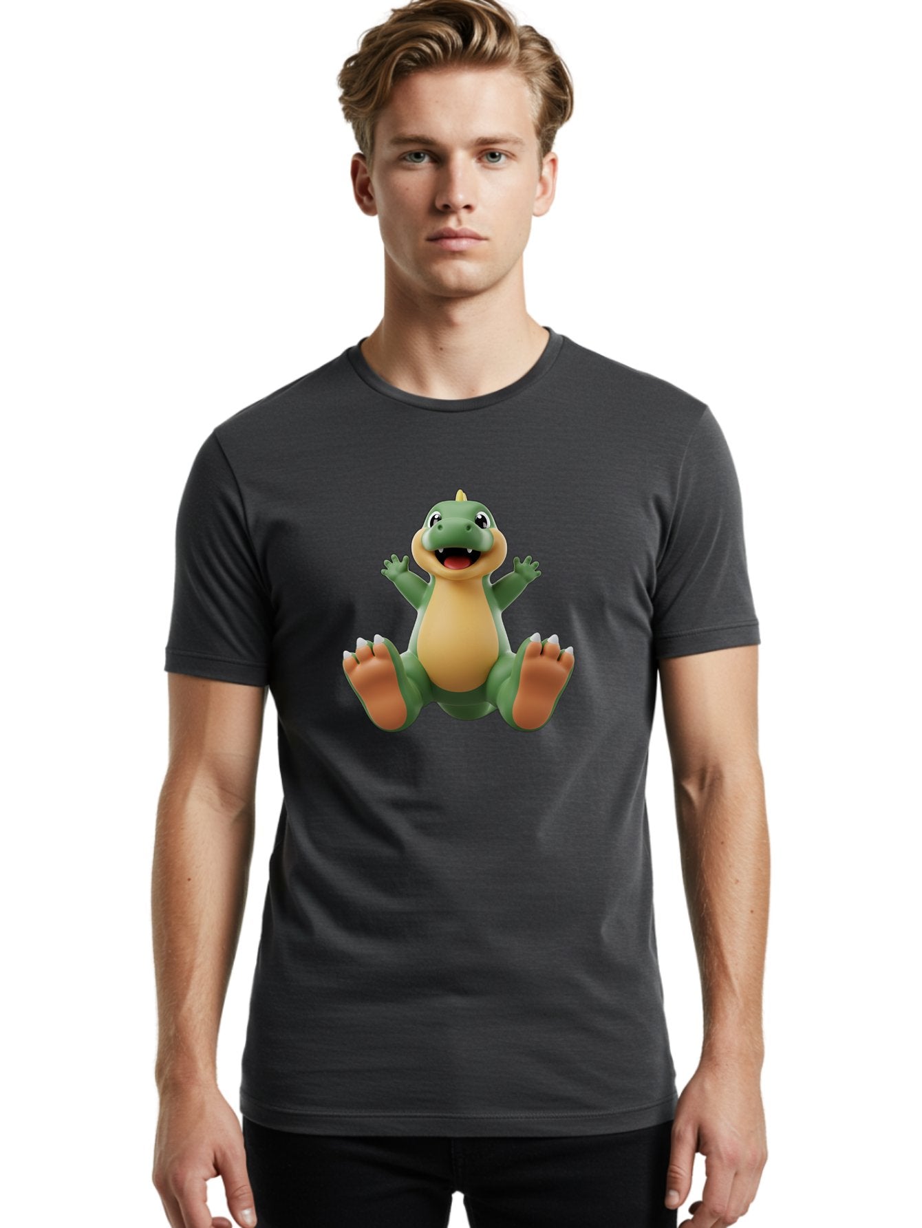 Crocodile Men'S Graphic Tee, 100% Cotton, Comfortable Casual Summer Wear, Machine Washable, Cartoon Crocodile, Green And Tan Reptile, Cute And Friendly, Jumping In The Air, Happy Expression, Cartoon Character, Animated Animal Bae417 20