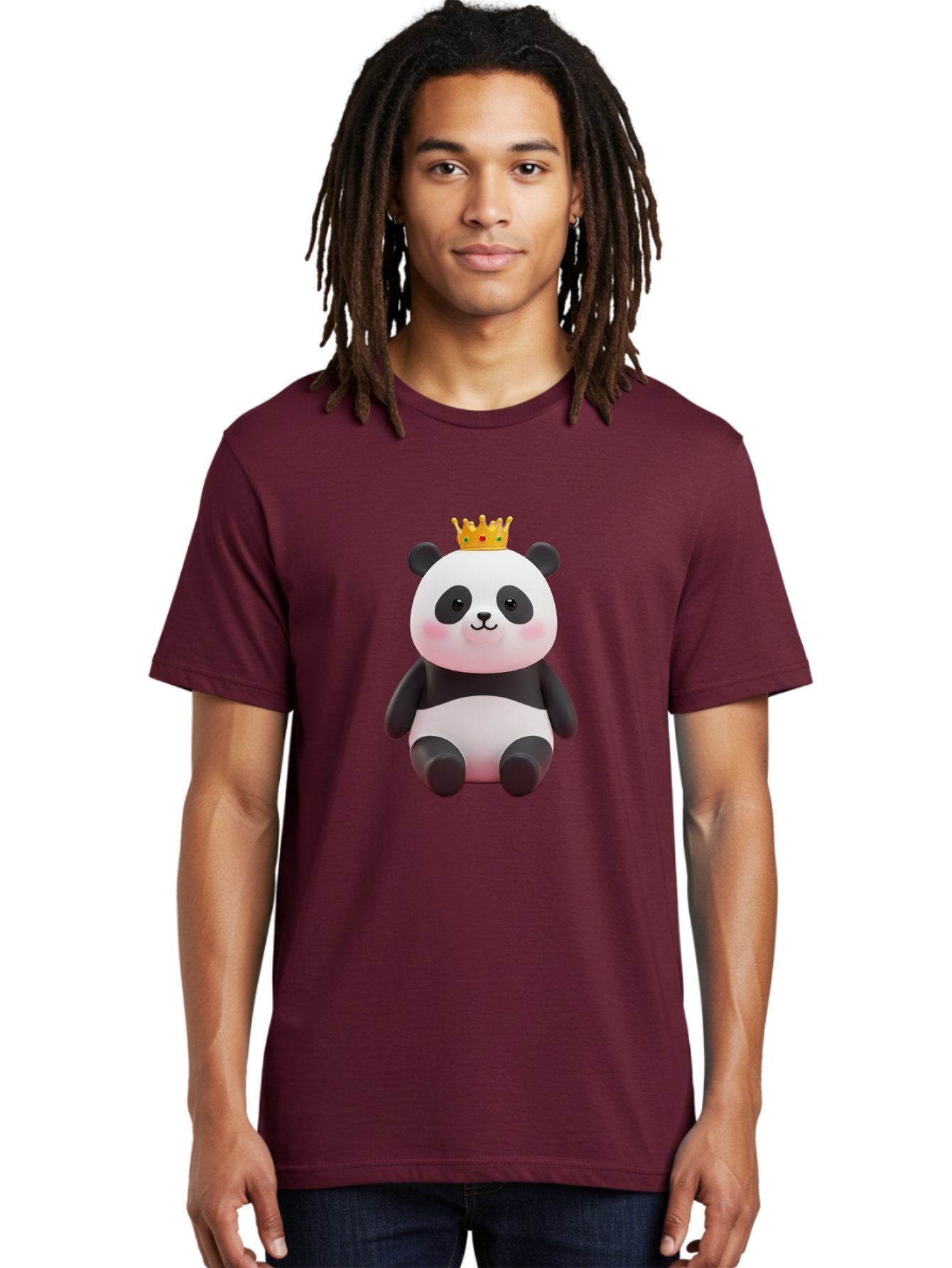 Crowned-Panda-1 Men'S Graphic Tee, 100% Cotton, Comfortable Casual Summer Wear, Machine Washable, Cartoon Panda, 3D Illustration, Panda Bear, Crown On Head, Regal Animal, Cute Expression, Rosy Cheeks, Kawaii Character, Adorable Design, Bae419 25