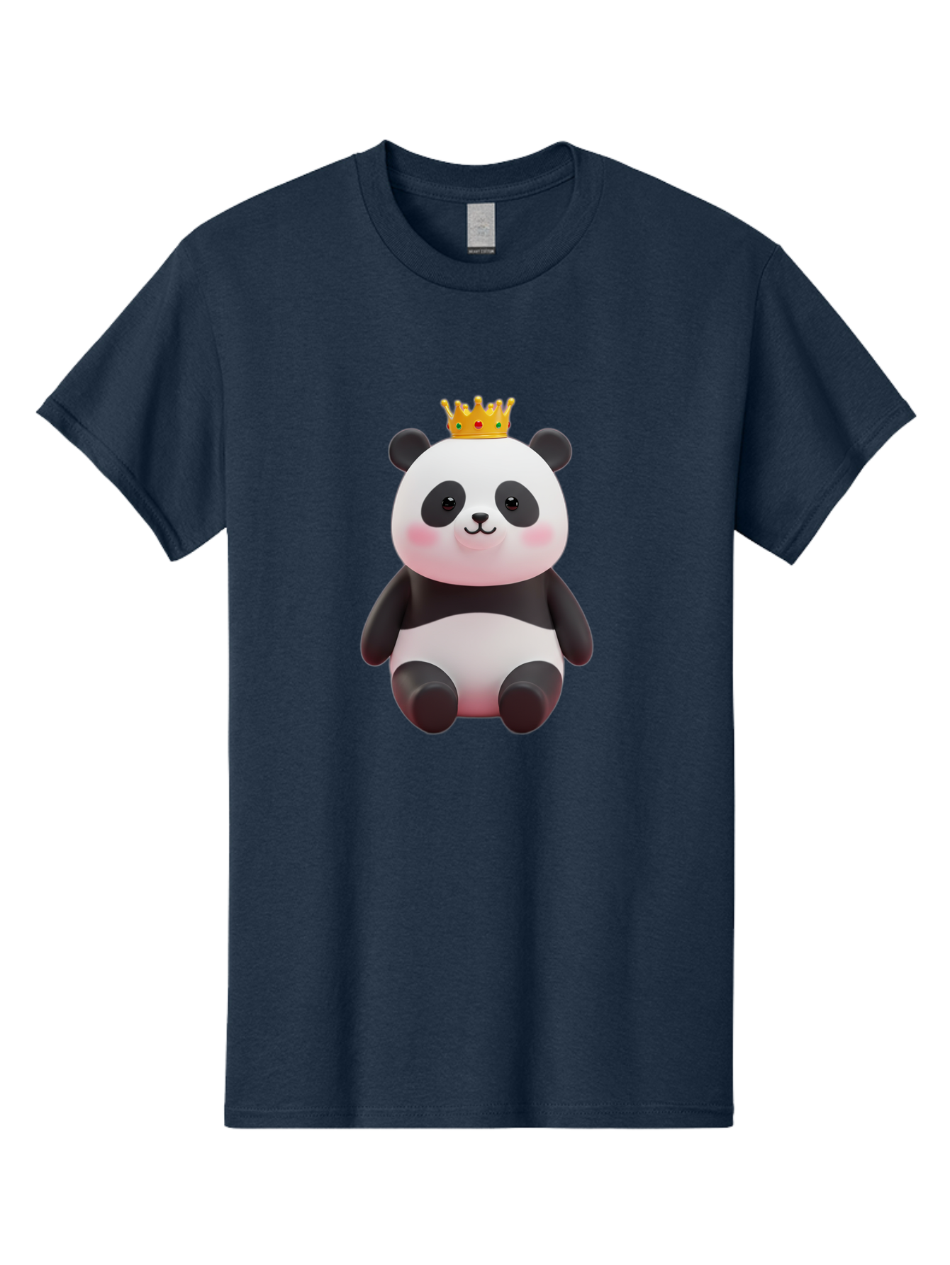 Crowned-Panda-1 Men'S Graphic Tee, 100% Cotton, Comfortable Casual Summer Wear, Machine Washable, Cartoon Panda, 3D Illustration, Panda Bear, Crown On Head, Regal Animal, Cute Expression, Rosy Cheeks, Kawaii Character, Adorable Design, Bae419 4