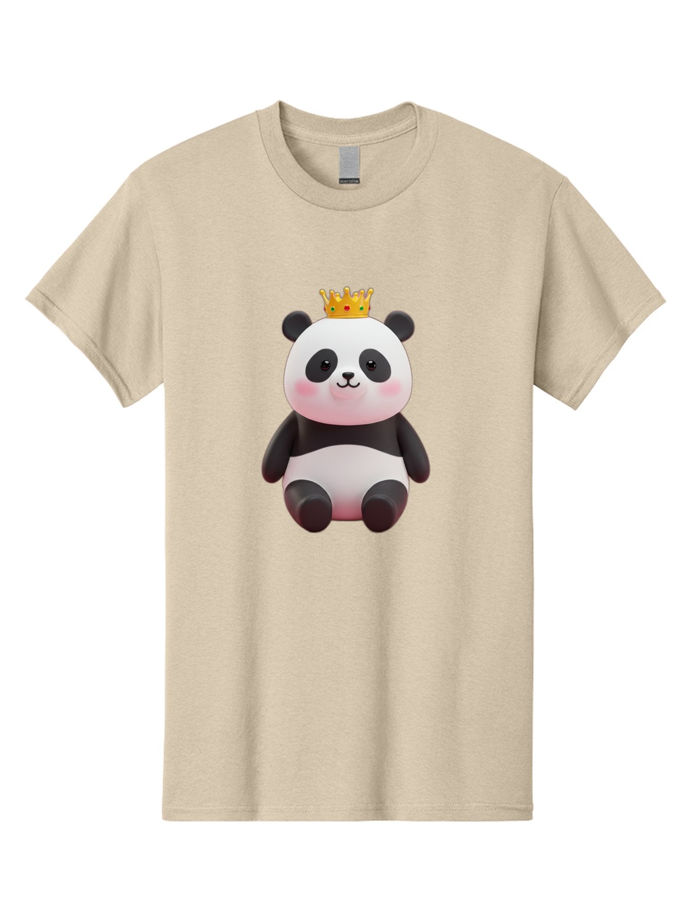 Crowned-Panda-1 Men'S Graphic Tee, 100% Cotton, Comfortable Casual Summer Wear, Machine Washable, Cartoon Panda, 3D Illustration, Panda Bear, Crown On Head, Regal Animal, Cute Expression, Rosy Cheeks, Kawaii Character, Adorable Design, Bae419 13