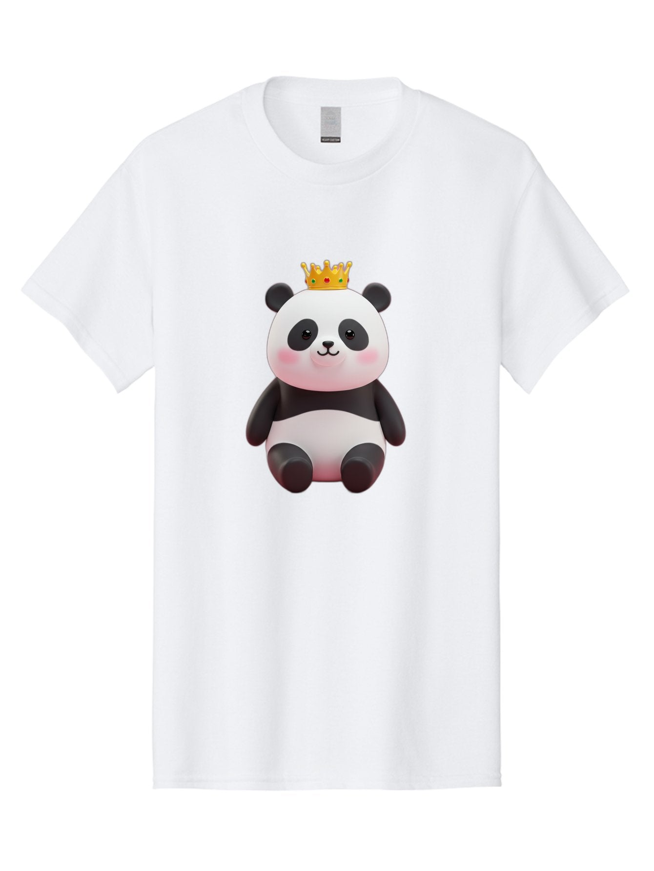 Crowned-Panda-1 Men'S Graphic Tee, 100% Cotton, Comfortable Casual Summer Wear, Machine Washable, Cartoon Panda, 3D Illustration, Panda Bear, Crown On Head, Regal Animal, Cute Expression, Rosy Cheeks, Kawaii Character, Adorable Design, Bae419 4