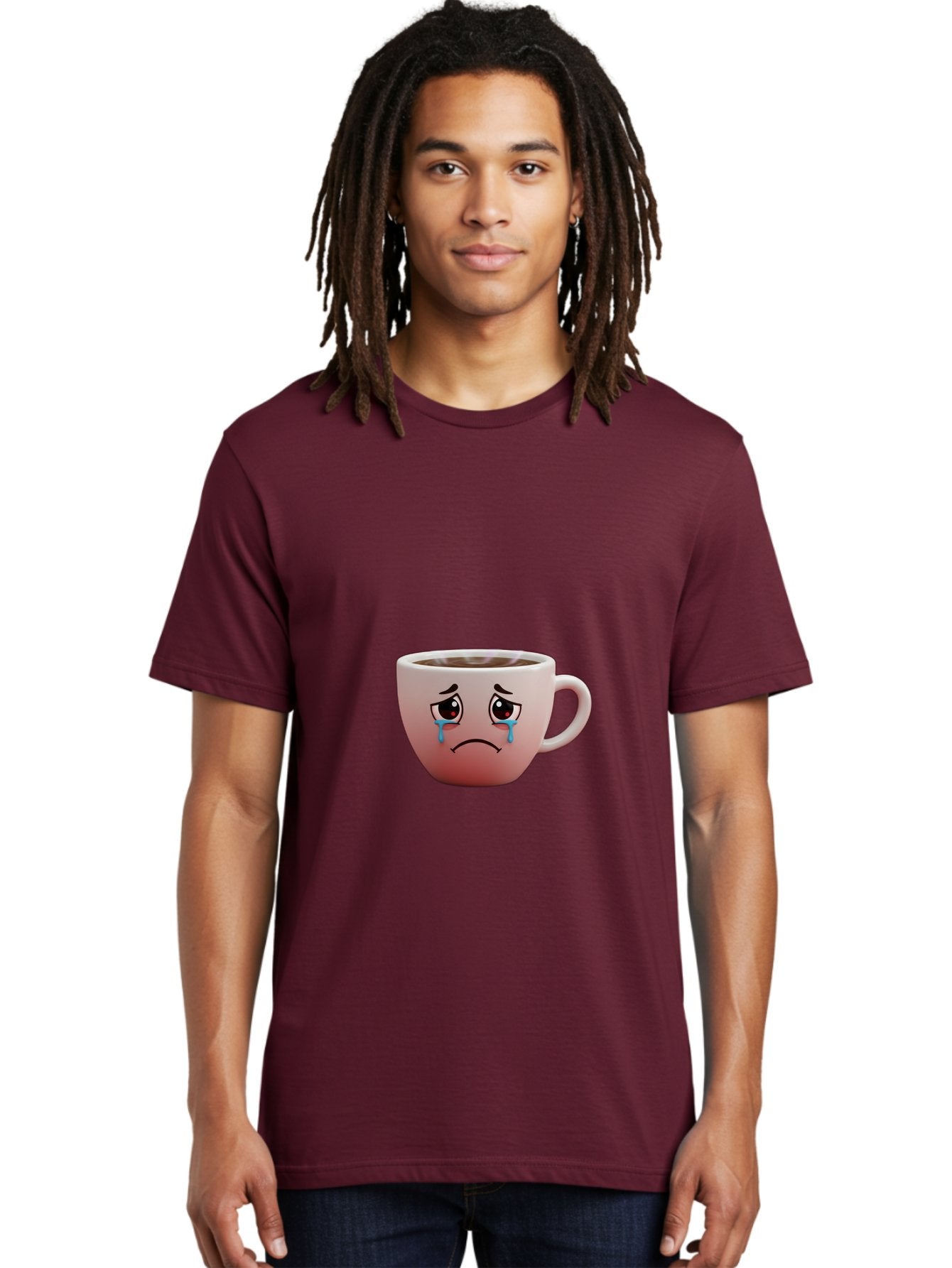 Crying-Coffee-Cup-1 Men'S Graphic Tee, 100% Cotton, Comfortable Casual Summer Wear, Machine Washable, Coffee Cup With Sad Face, Crying Eyes, Frowning Expression, Emotional Coffee, Coffee Lover Emotions, Sad Coffee Moment, Coffee Cup Feelings Bae421 22