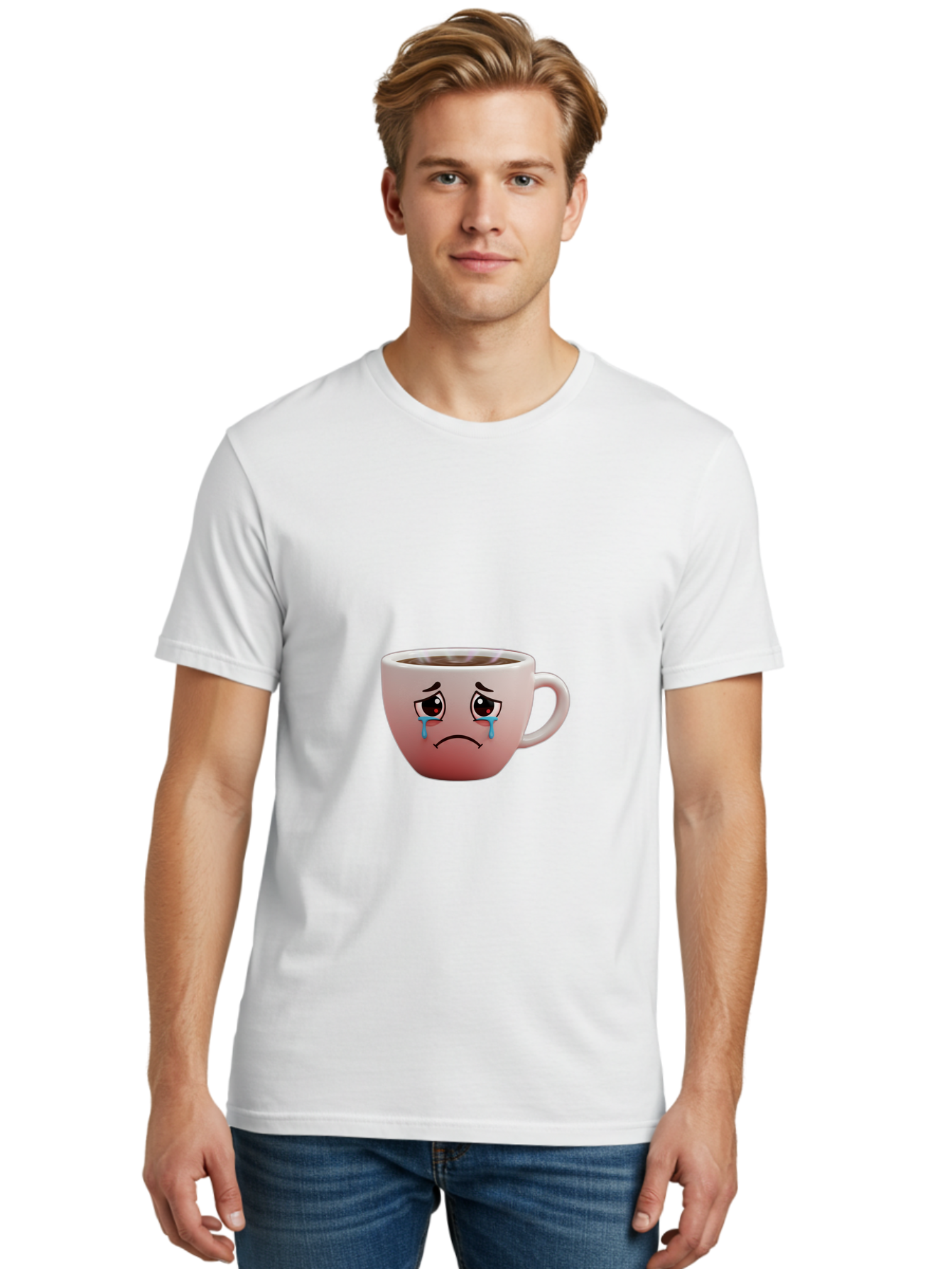 Crying-Coffee-Cup-1 Men'S Graphic Tee, 100% Cotton, Comfortable Casual Summer Wear, Machine Washable, Coffee Cup With Sad Face, Crying Eyes, Frowning Expression, Emotional Coffee, Coffee Lover Emotions, Sad Coffee Moment, Coffee Cup Feelings Bae421 21