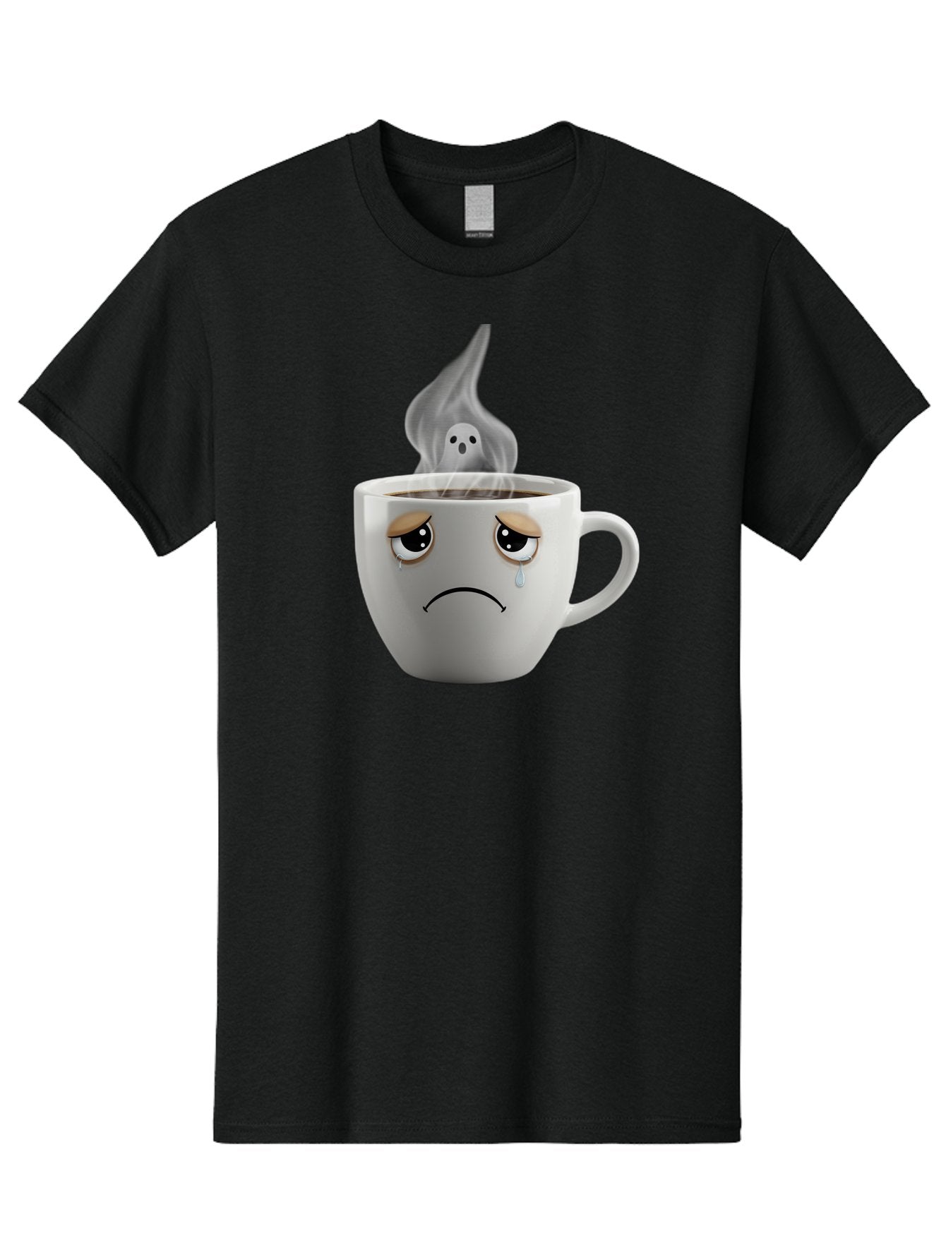 Crying-Coffee-Cup Men'S Graphic Tee, 100% Cotton, Comfortable Casual Summer Wear, Machine Washable, Sad Face Coffee Cup, Steaming Hot Coffee, Ghostly Steam, Coffee Lover, Coffee Culture, Coffee Time, Morning Coffee, Daily Grind Bae422