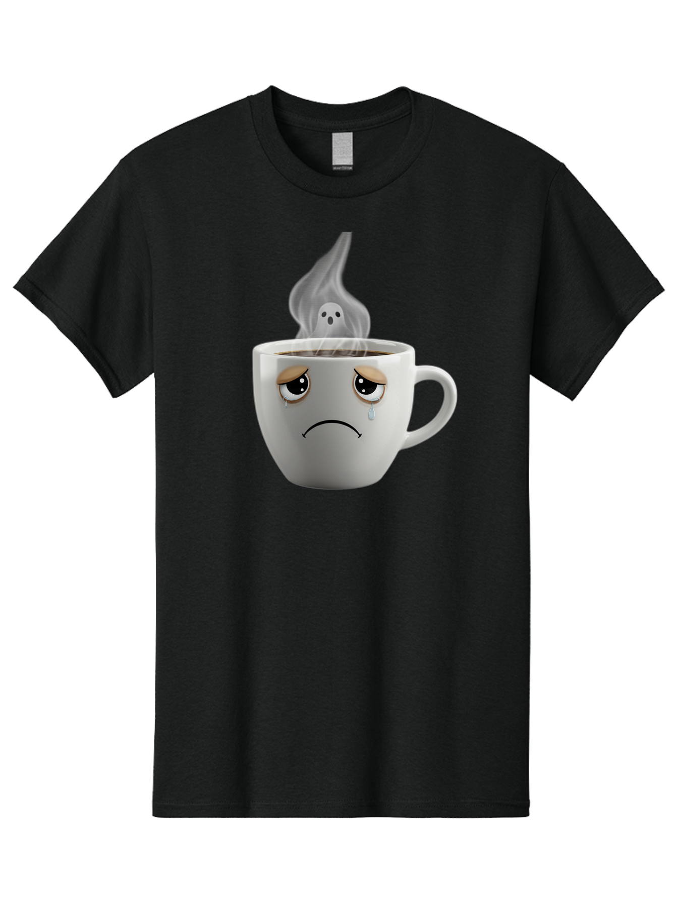 Crying-Coffee-Cup Men'S Graphic Tee, 100% Cotton, Comfortable Casual Summer Wear, Machine Washable, Sad Face Coffee Cup, Steaming Hot Coffee, Ghostly Steam, Coffee Lover, Coffee Culture, Coffee Time, Morning Coffee, Daily Grind Bae422 11