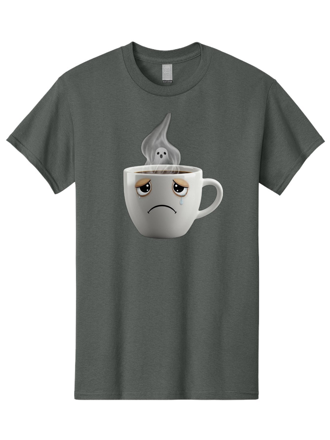 Crying-Coffee-Cup Men'S Graphic Tee, 100% Cotton, Comfortable Casual Summer Wear, Machine Washable, Sad Face Coffee Cup, Steaming Hot Coffee, Ghostly Steam, Coffee Lover, Coffee Culture, Coffee Time, Morning Coffee, Daily Grind Bae422 13