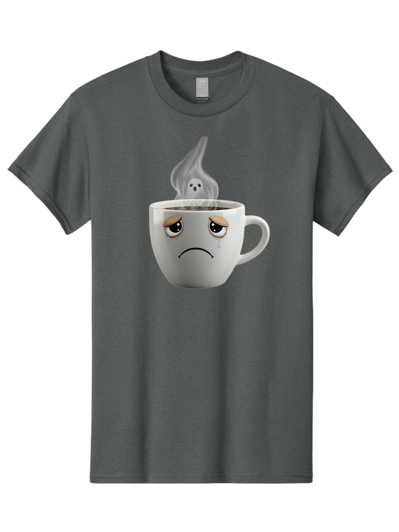 Crying-Coffee-Cup Men'S Graphic Tee, 100% Cotton, Comfortable Casual Summer Wear, Machine Washable, Sad Face Coffee Cup, Steaming Hot Coffee, Ghostly Steam, Coffee Lover, Coffee Culture, Coffee Time, Morning Coffee, Daily Grind Bae422 15