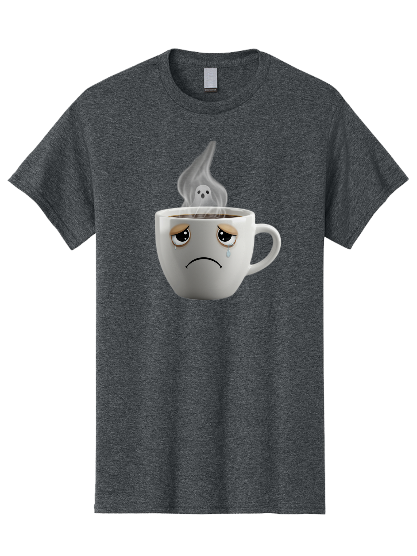 Crying-Coffee-Cup Men'S Graphic Tee, 100% Cotton, Comfortable Casual Summer Wear, Machine Washable, Sad Face Coffee Cup, Steaming Hot Coffee, Ghostly Steam, Coffee Lover, Coffee Culture, Coffee Time, Morning Coffee, Daily Grind Bae422 4