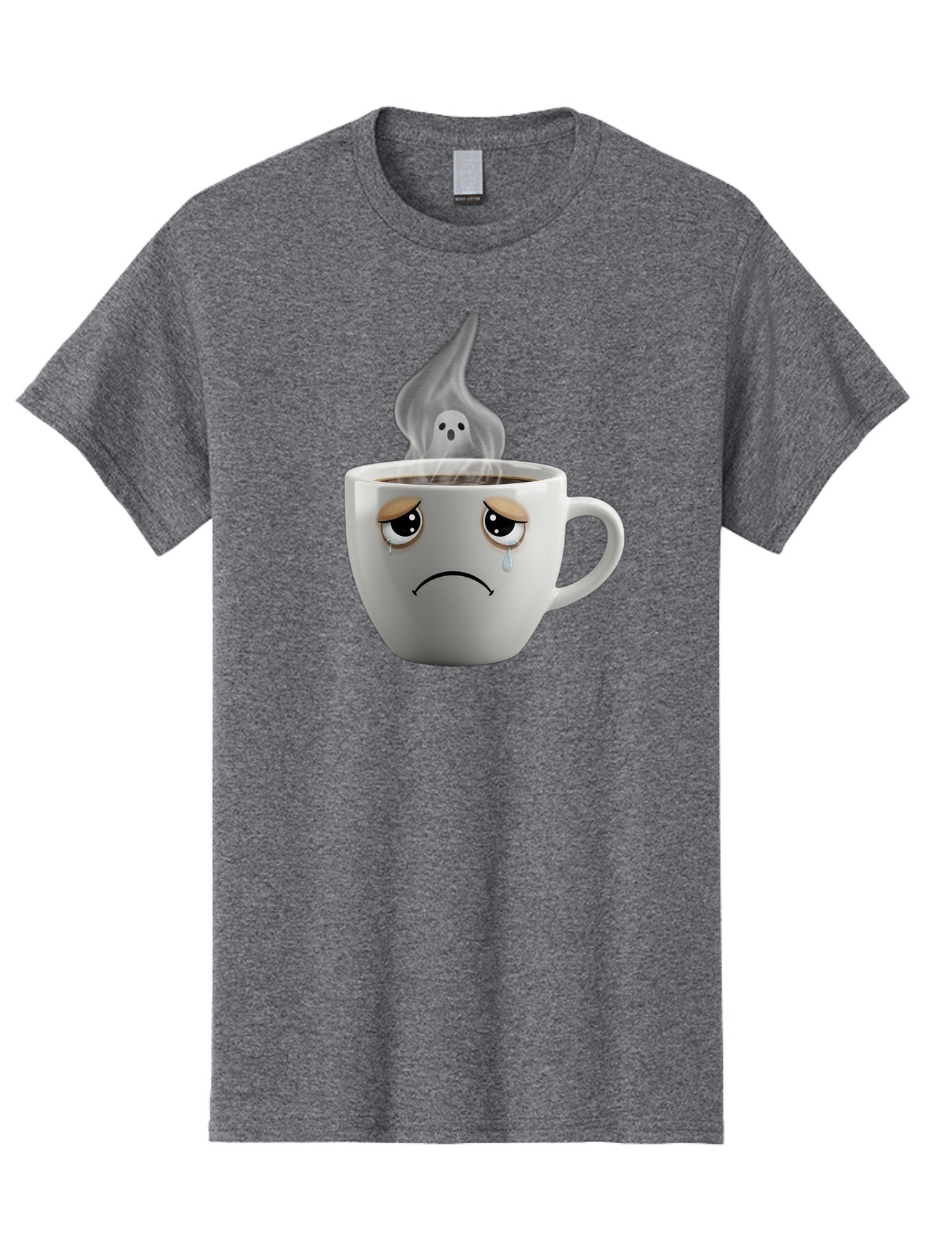 Crying-Coffee-Cup Men'S Graphic Tee, 100% Cotton, Comfortable Casual Summer Wear, Machine Washable, Sad Face Coffee Cup, Steaming Hot Coffee, Ghostly Steam, Coffee Lover, Coffee Culture, Coffee Time, Morning Coffee, Daily Grind Bae422 12