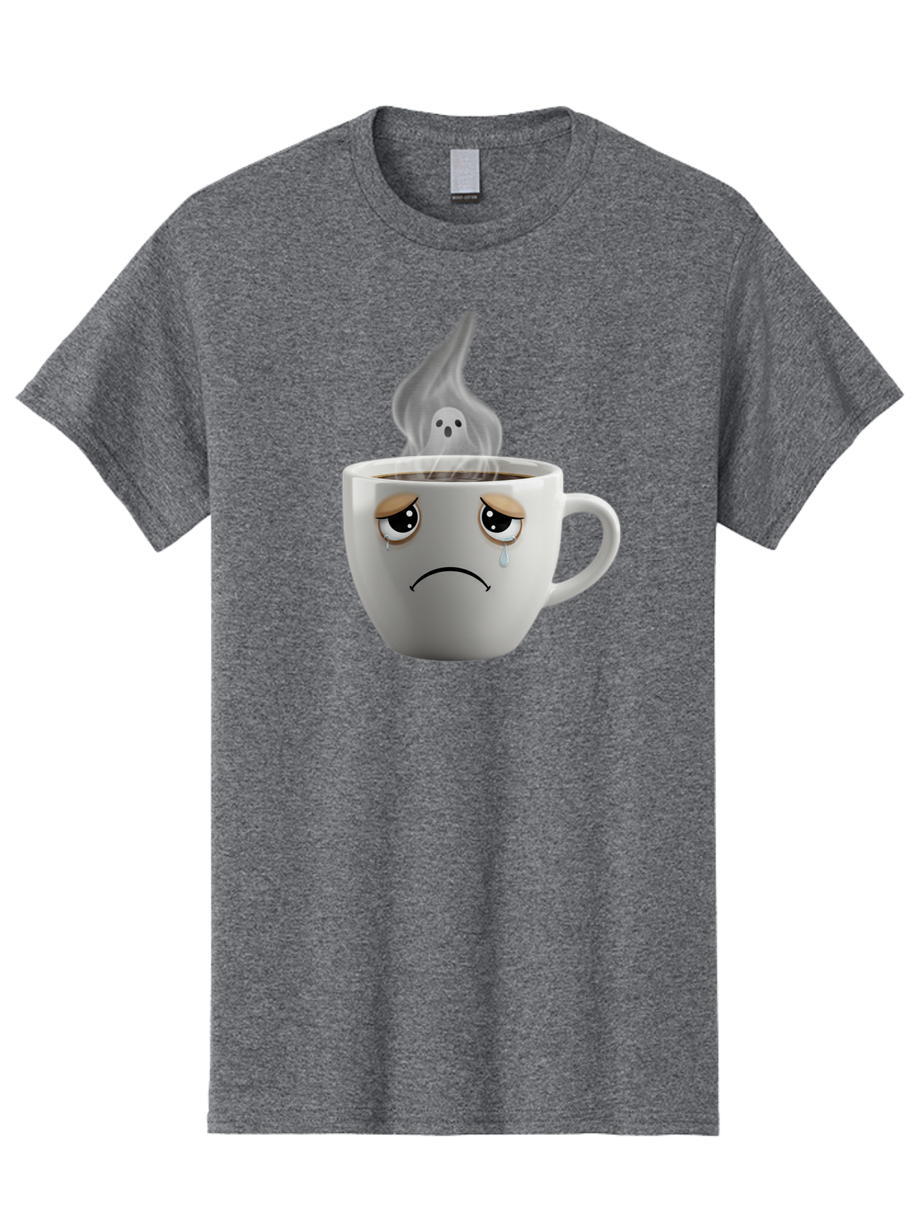 Crying-Coffee-Cup Men'S Graphic Tee, 100% Cotton, Comfortable Casual Summer Wear, Machine Washable, Sad Face Coffee Cup, Steaming Hot Coffee, Ghostly Steam, Coffee Lover, Coffee Culture, Coffee Time, Morning Coffee, Daily Grind Bae422 3