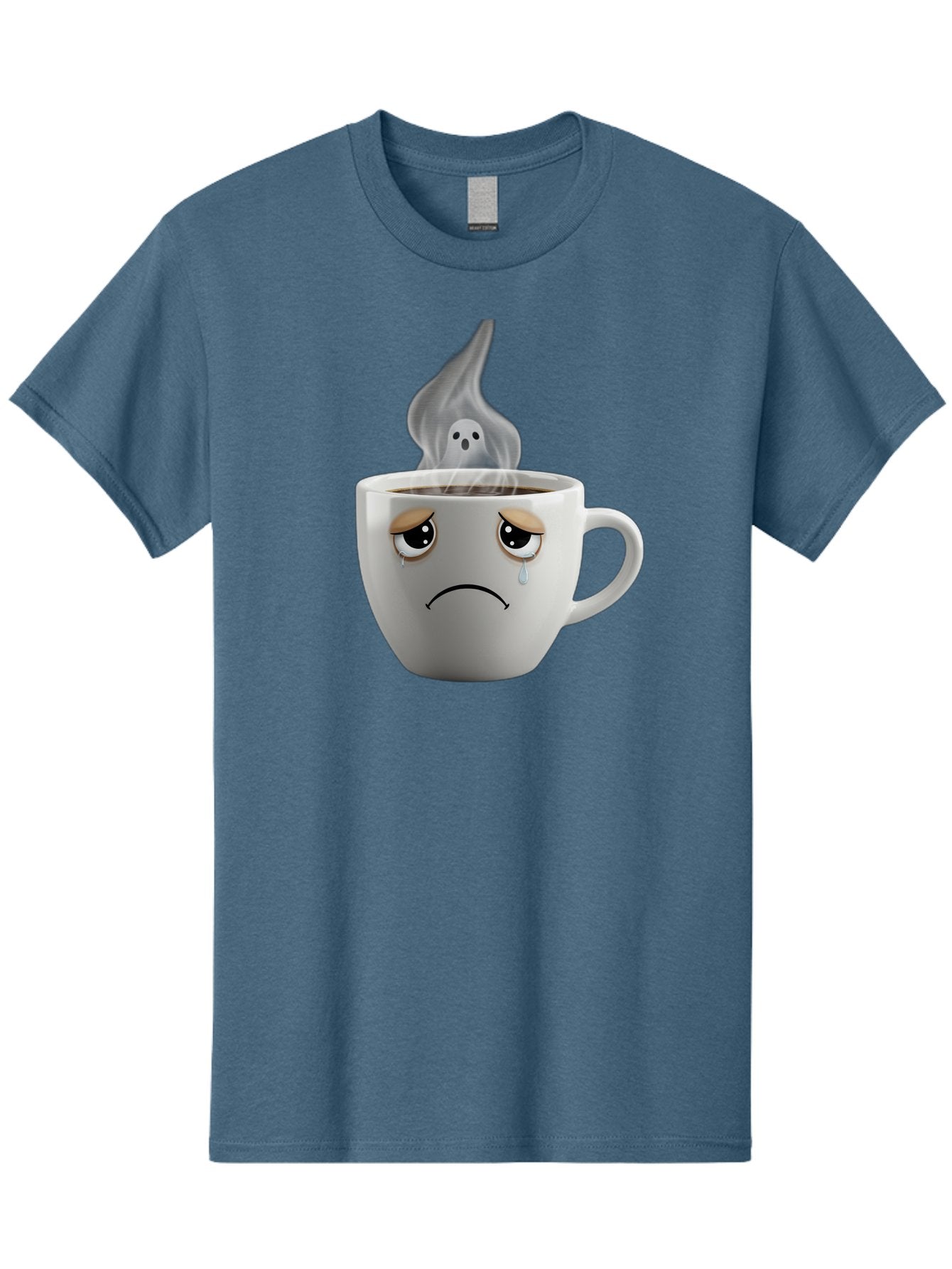 Crying-Coffee-Cup Men'S Graphic Tee, 100% Cotton, Comfortable Casual Summer Wear, Machine Washable, Sad Face Coffee Cup, Steaming Hot Coffee, Ghostly Steam, Coffee Lover, Coffee Culture, Coffee Time, Morning Coffee, Daily Grind Bae422 4
