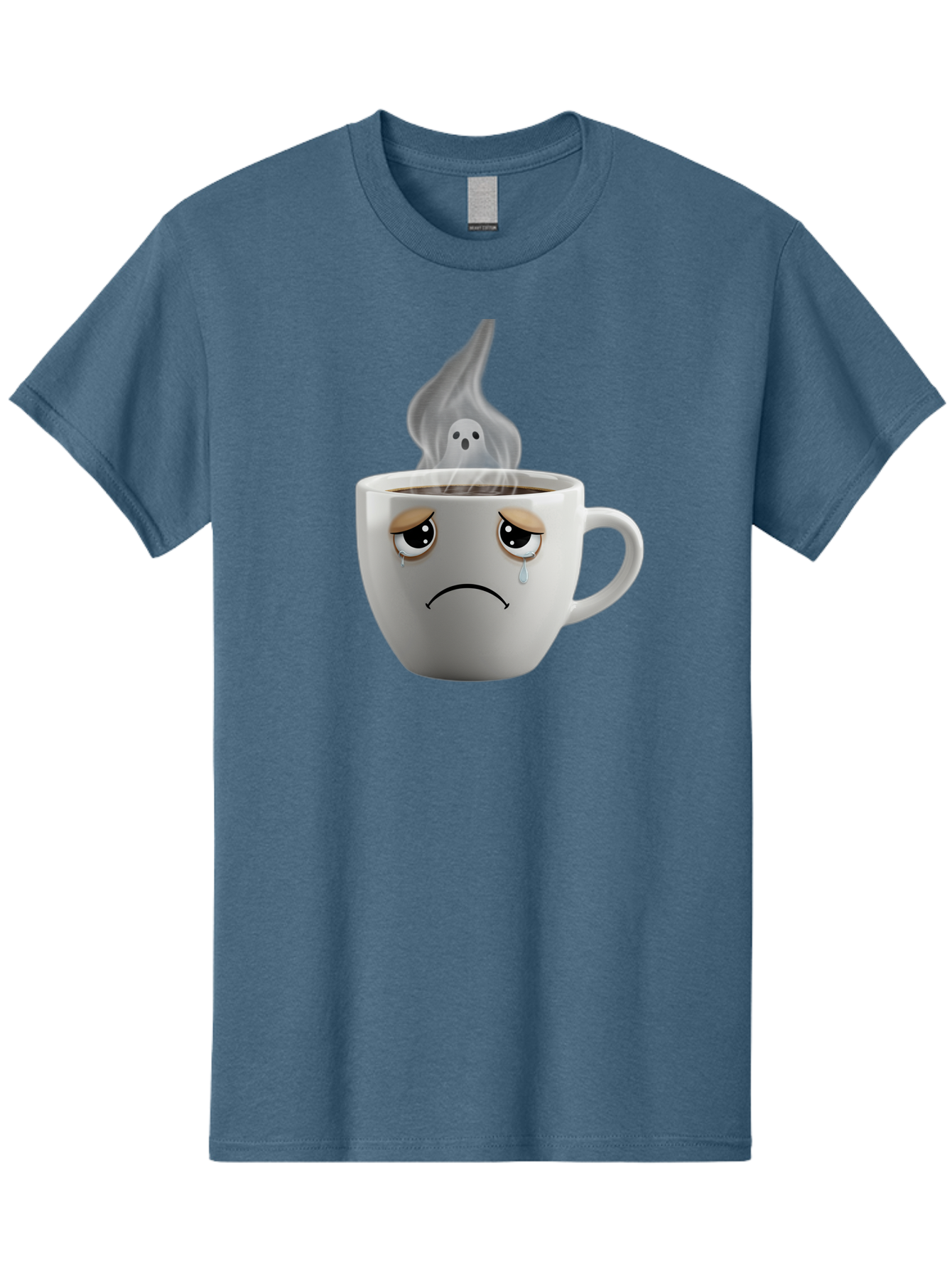 Crying-Coffee-Cup Men'S Graphic Tee, 100% Cotton, Comfortable Casual Summer Wear, Machine Washable, Sad Face Coffee Cup, Steaming Hot Coffee, Ghostly Steam, Coffee Lover, Coffee Culture, Coffee Time, Morning Coffee, Daily Grind Bae422 12