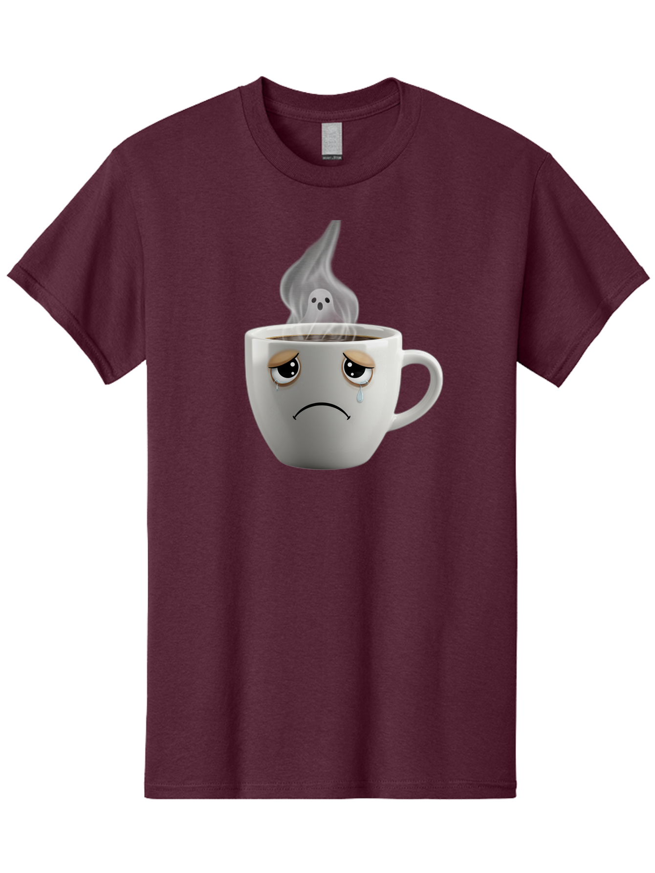 Crying-Coffee-Cup Men'S Graphic Tee, 100% Cotton, Comfortable Casual Summer Wear, Machine Washable, Sad Face Coffee Cup, Steaming Hot Coffee, Ghostly Steam, Coffee Lover, Coffee Culture, Coffee Time, Morning Coffee, Daily Grind Bae422 7