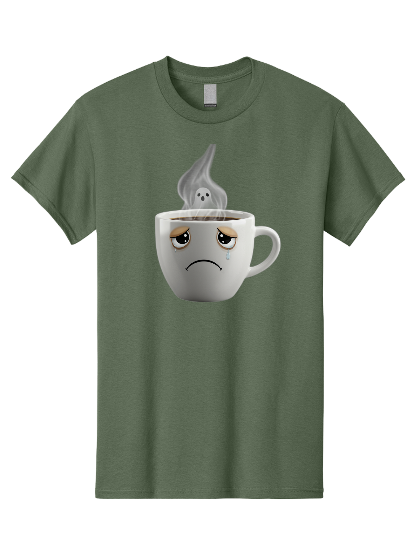 Crying-Coffee-Cup Men'S Graphic Tee, 100% Cotton, Comfortable Casual Summer Wear, Machine Washable, Sad Face Coffee Cup, Steaming Hot Coffee, Ghostly Steam, Coffee Lover, Coffee Culture, Coffee Time, Morning Coffee, Daily Grind Bae422 13