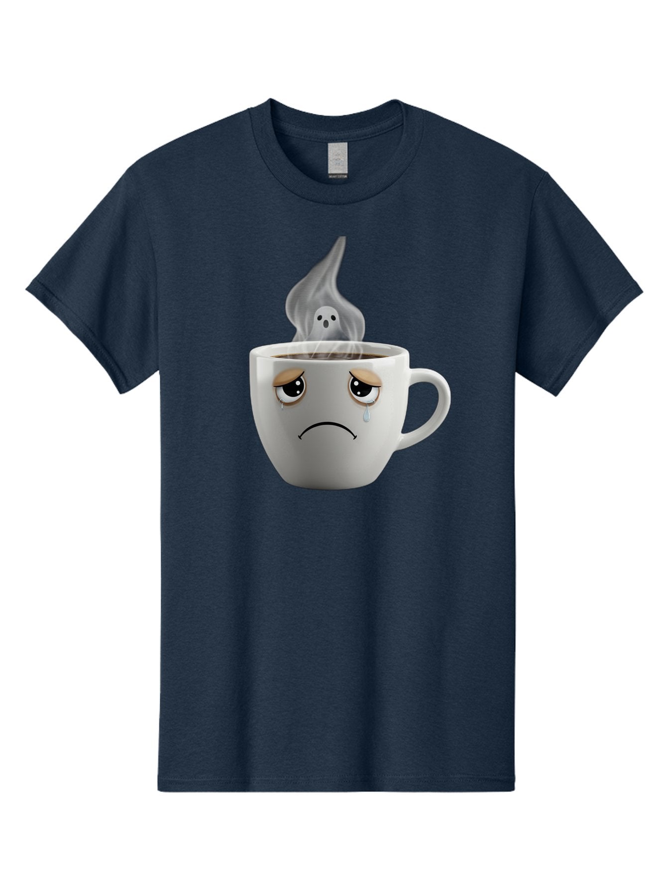 Crying-Coffee-Cup Men'S Graphic Tee, 100% Cotton, Comfortable Casual Summer Wear, Machine Washable, Sad Face Coffee Cup, Steaming Hot Coffee, Ghostly Steam, Coffee Lover, Coffee Culture, Coffee Time, Morning Coffee, Daily Grind Bae422 5