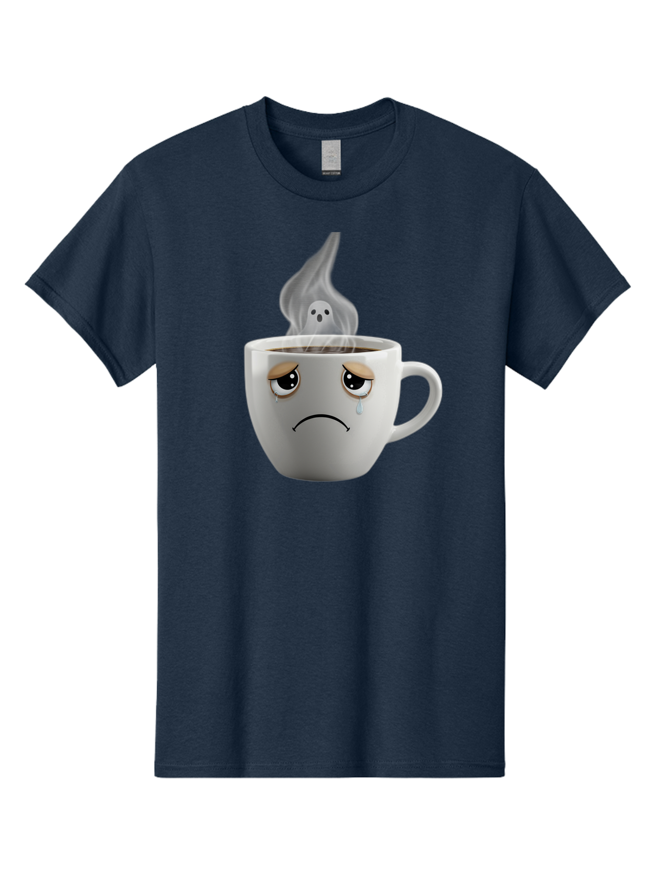 Crying-Coffee-Cup Men'S Graphic Tee, 100% Cotton, Comfortable Casual Summer Wear, Machine Washable, Sad Face Coffee Cup, Steaming Hot Coffee, Ghostly Steam, Coffee Lover, Coffee Culture, Coffee Time, Morning Coffee, Daily Grind Bae422 8