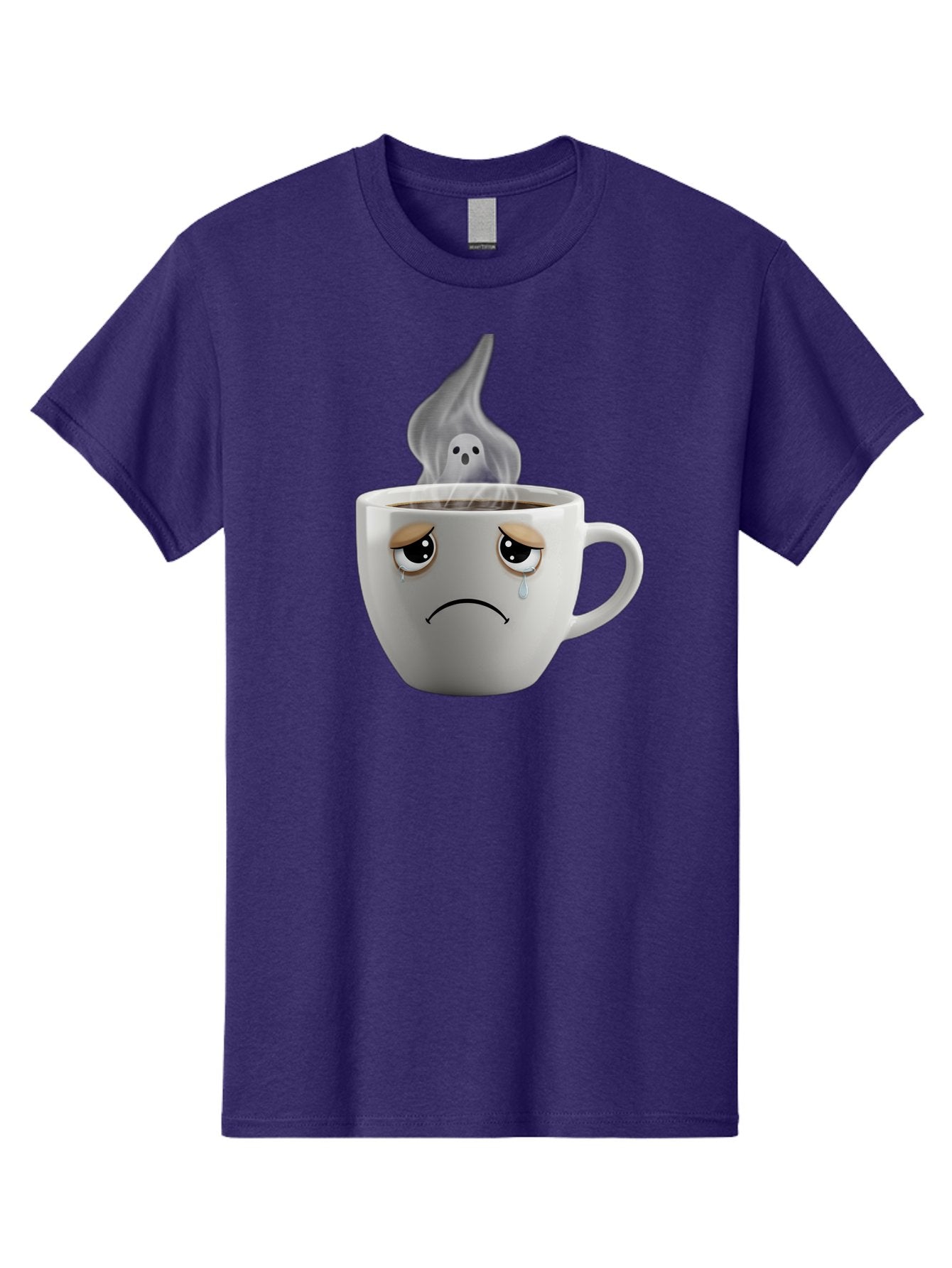Crying-Coffee-Cup Men'S Graphic Tee, 100% Cotton, Comfortable Casual Summer Wear, Machine Washable, Sad Face Coffee Cup, Steaming Hot Coffee, Ghostly Steam, Coffee Lover, Coffee Culture, Coffee Time, Morning Coffee, Daily Grind Bae422