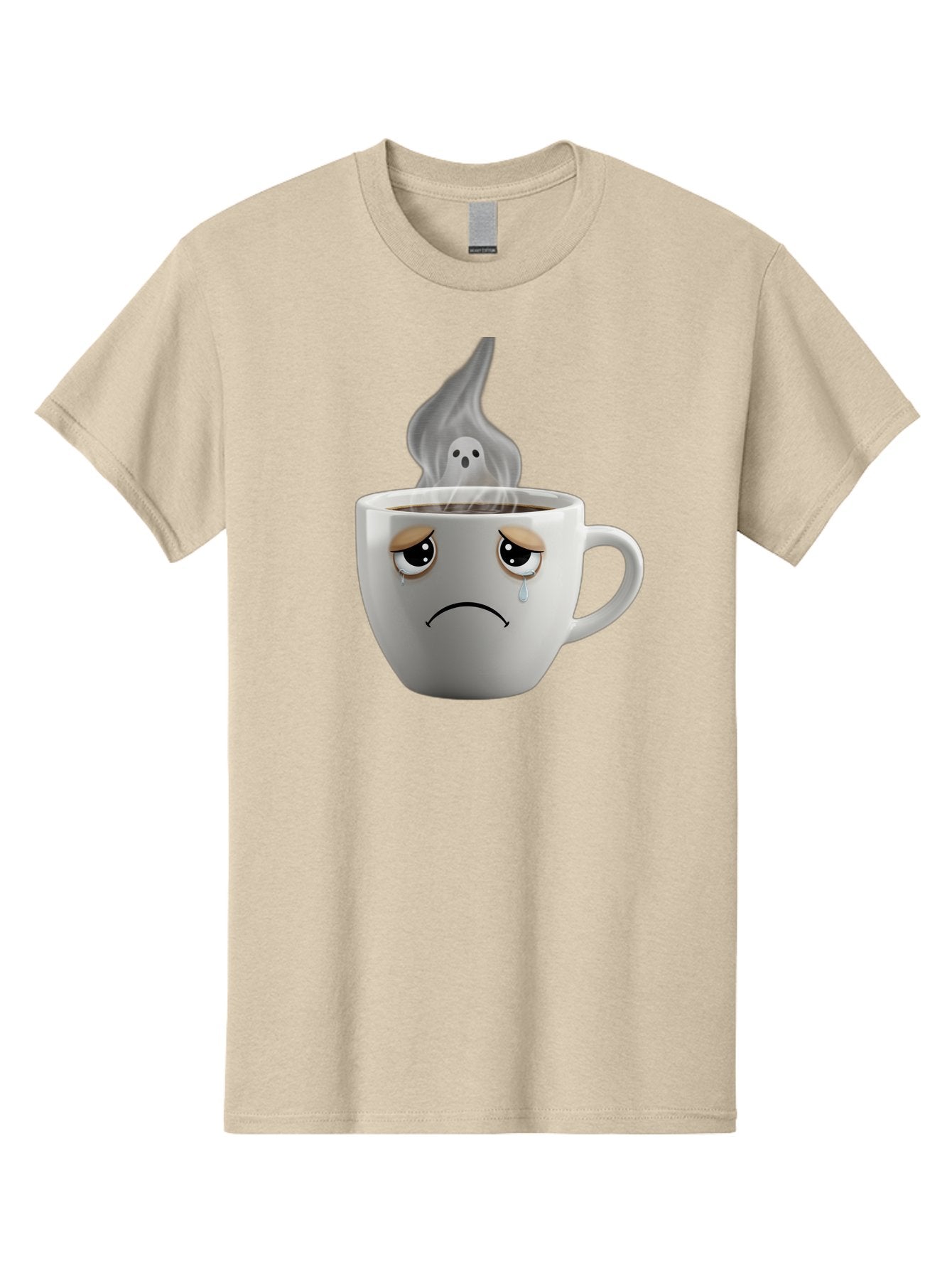 Crying-Coffee-Cup Men'S Graphic Tee, 100% Cotton, Comfortable Casual Summer Wear, Machine Washable, Sad Face Coffee Cup, Steaming Hot Coffee, Ghostly Steam, Coffee Lover, Coffee Culture, Coffee Time, Morning Coffee, Daily Grind Bae422 8