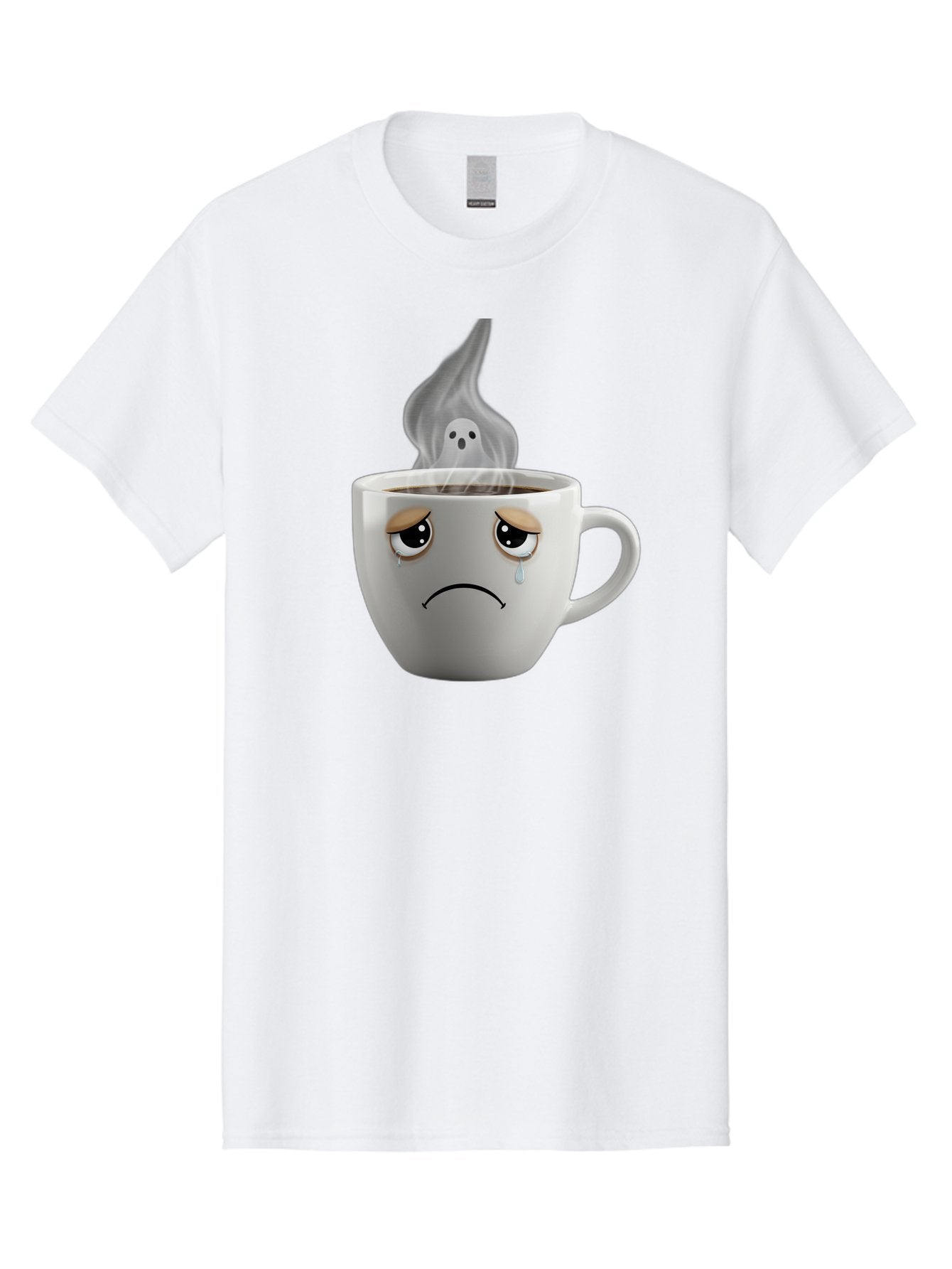 Crying-Coffee-Cup Men'S Graphic Tee, 100% Cotton, Comfortable Casual Summer Wear, Machine Washable, Sad Face Coffee Cup, Steaming Hot Coffee, Ghostly Steam, Coffee Lover, Coffee Culture, Coffee Time, Morning Coffee, Daily Grind Bae422 3