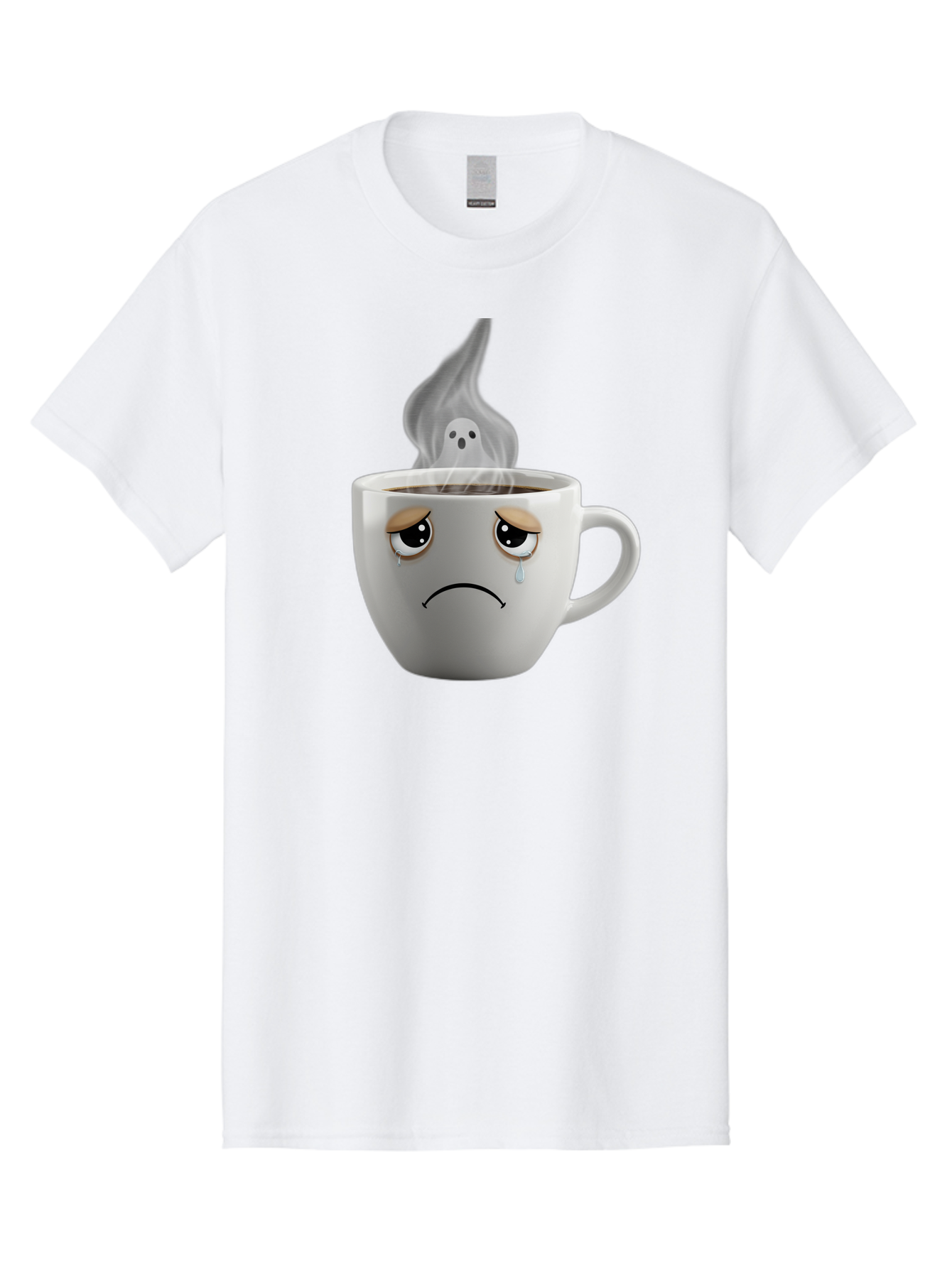 Crying-Coffee-Cup Men'S Graphic Tee, 100% Cotton, Comfortable Casual Summer Wear, Machine Washable, Sad Face Coffee Cup, Steaming Hot Coffee, Ghostly Steam, Coffee Lover, Coffee Culture, Coffee Time, Morning Coffee, Daily Grind Bae422 9