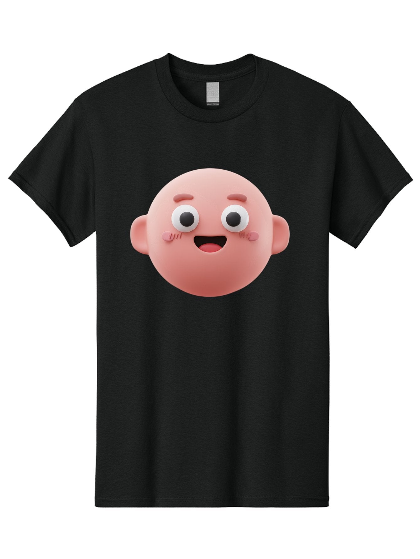 Cute-3D-Emoji-Face Men'S Graphic Tee, 100% Cotton, Comfortable Casual Summer Wear, Machine Washable, Smiling Face, Cartoon Character, Pink Hue, Cheerful Expression, Wide Eyes, Smiling Mouth, Rosy Cheeks, Cute Emoji, Playful Design, Funny Face Bae423 14