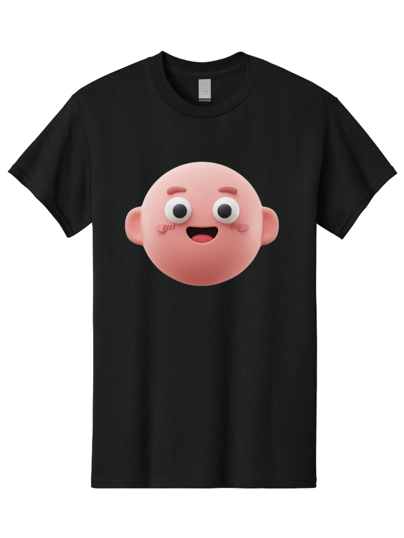 Cute-3D-Emoji-Face Men'S Graphic Tee, 100% Cotton, Comfortable Casual Summer Wear, Machine Washable, Smiling Face, Cartoon Character, Pink Hue, Cheerful Expression, Wide Eyes, Smiling Mouth, Rosy Cheeks, Cute Emoji, Playful Design, Funny Face Bae423