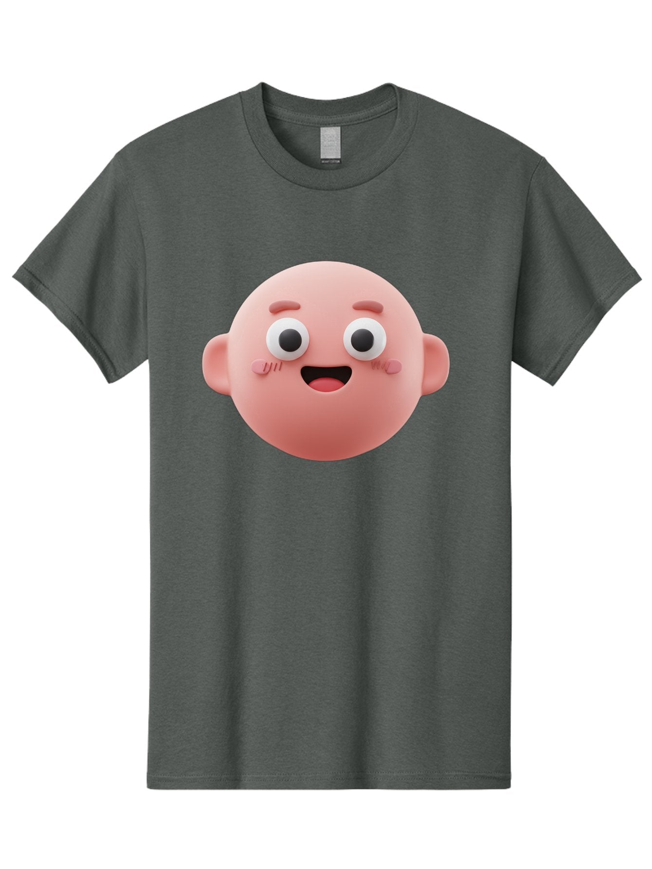 Cute-3D-Emoji-Face Men'S Graphic Tee, 100% Cotton, Comfortable Casual Summer Wear, Machine Washable, Smiling Face, Cartoon Character, Pink Hue, Cheerful Expression, Wide Eyes, Smiling Mouth, Rosy Cheeks, Cute Emoji, Playful Design, Funny Face Bae423 3