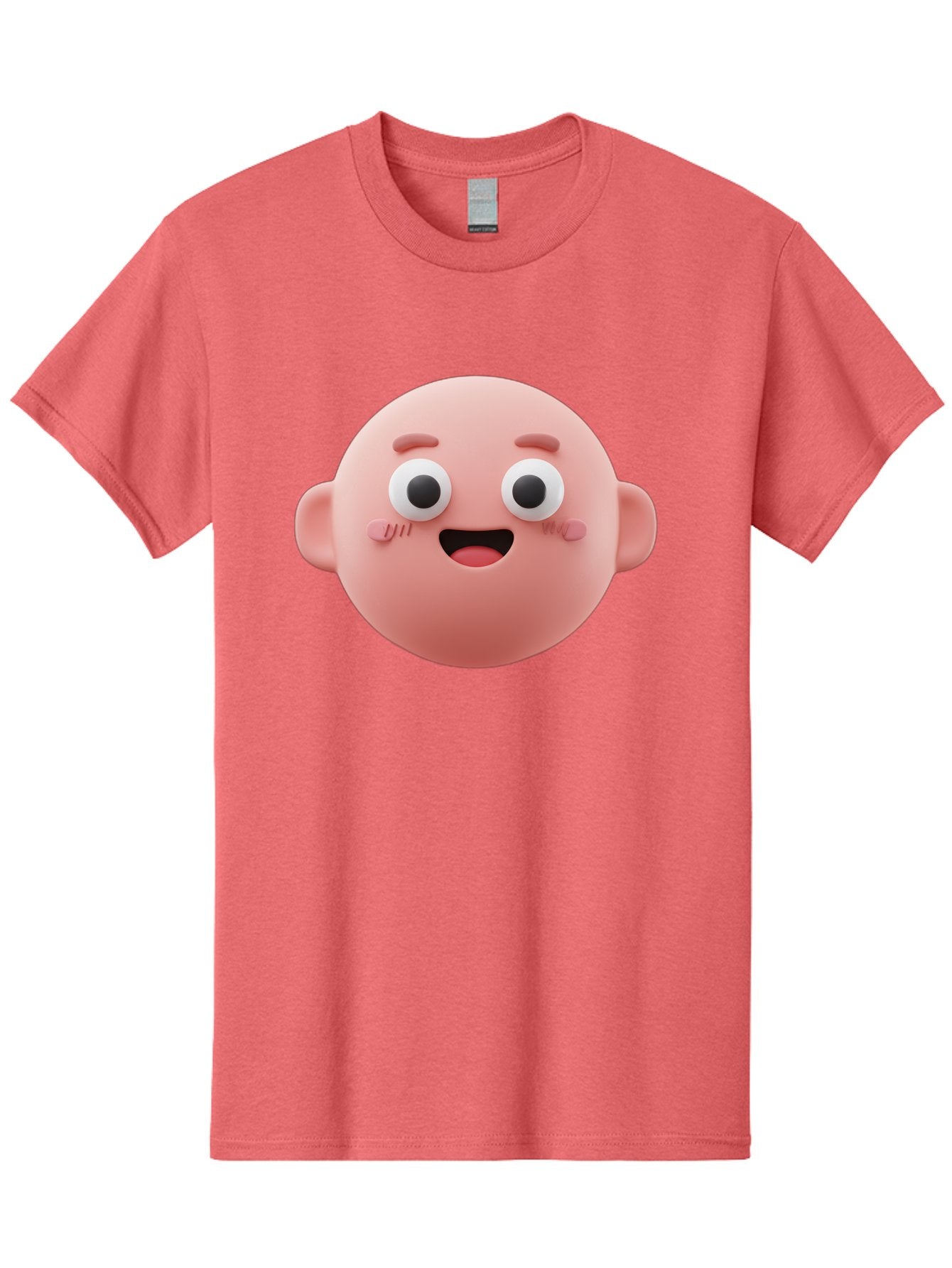 Cute-3D-Emoji-Face Men'S Graphic Tee, 100% Cotton, Comfortable Casual Summer Wear, Machine Washable, Smiling Face, Cartoon Character, Pink Hue, Cheerful Expression, Wide Eyes, Smiling Mouth, Rosy Cheeks, Cute Emoji, Playful Design, Funny Face Bae423 8