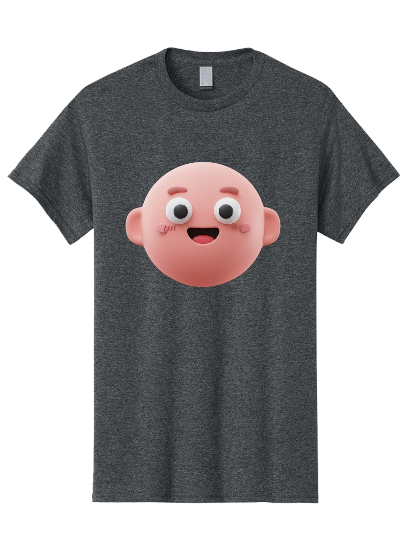 Cute-3D-Emoji-Face Men'S Graphic Tee, 100% Cotton, Comfortable Casual Summer Wear, Machine Washable, Smiling Face, Cartoon Character, Pink Hue, Cheerful Expression, Wide Eyes, Smiling Mouth, Rosy Cheeks, Cute Emoji, Playful Design, Funny Face Bae423 9