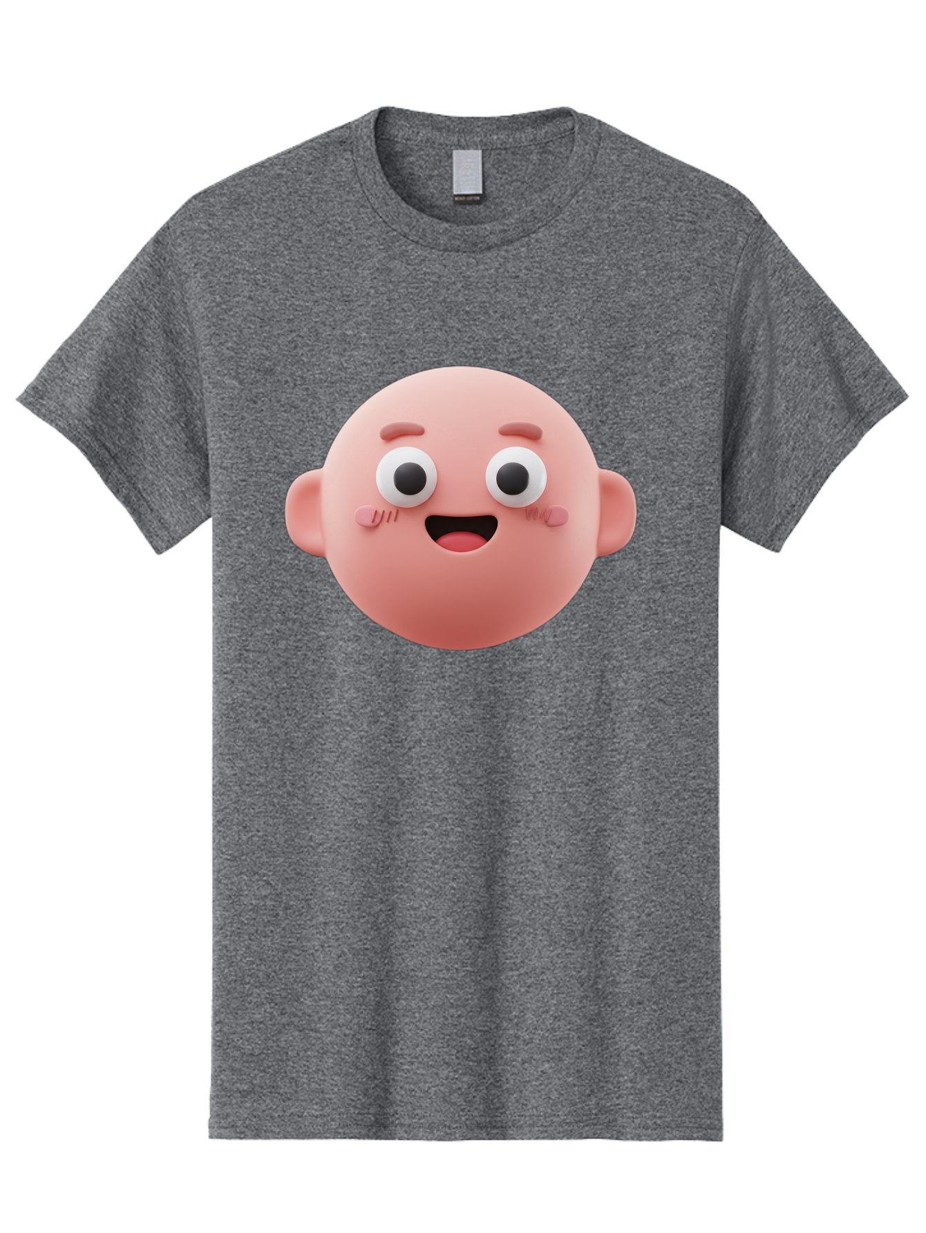 Cute-3D-Emoji-Face Men'S Graphic Tee, 100% Cotton, Comfortable Casual Summer Wear, Machine Washable, Smiling Face, Cartoon Character, Pink Hue, Cheerful Expression, Wide Eyes, Smiling Mouth, Rosy Cheeks, Cute Emoji, Playful Design, Funny Face Bae423 5
