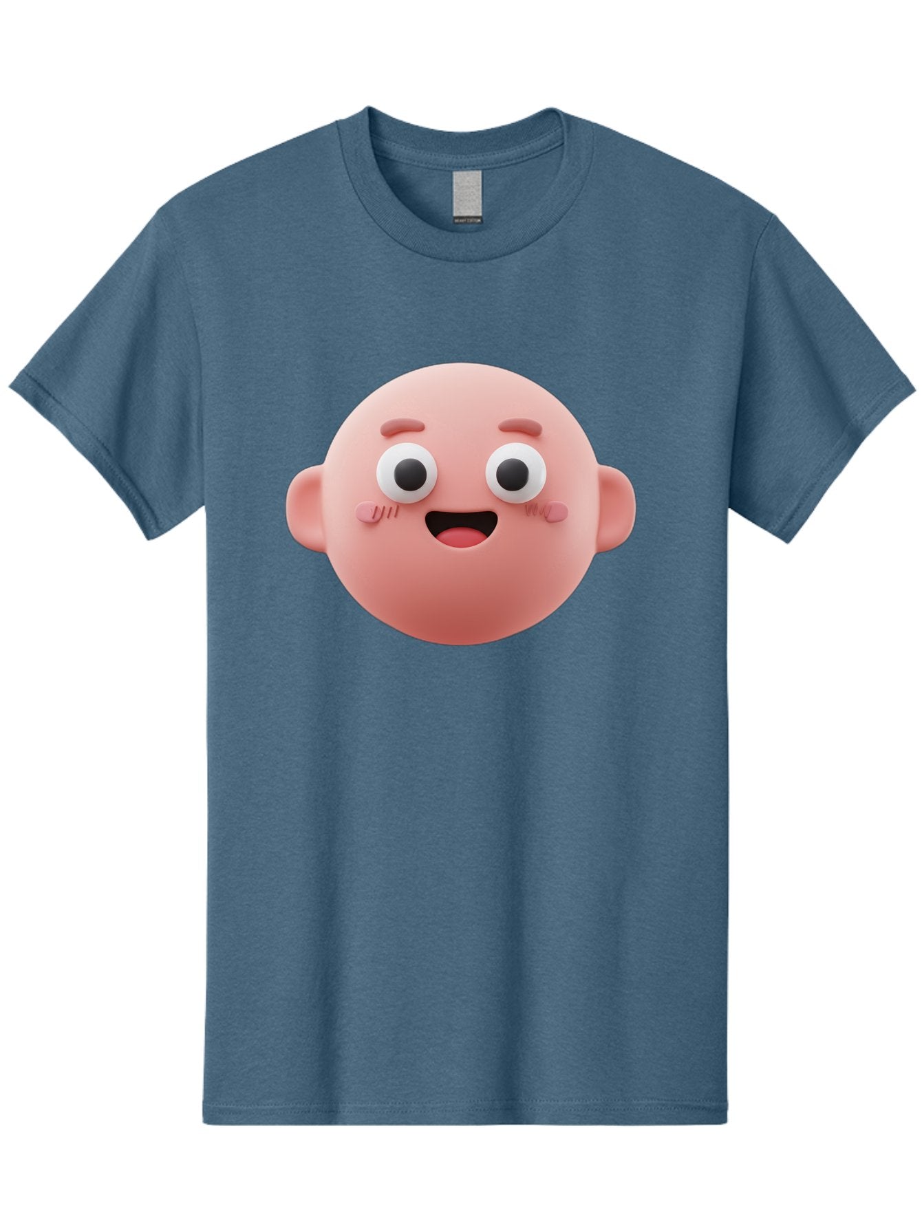 Cute-3D-Emoji-Face Men'S Graphic Tee, 100% Cotton, Comfortable Casual Summer Wear, Machine Washable, Smiling Face, Cartoon Character, Pink Hue, Cheerful Expression, Wide Eyes, Smiling Mouth, Rosy Cheeks, Cute Emoji, Playful Design, Funny Face Bae423 7
