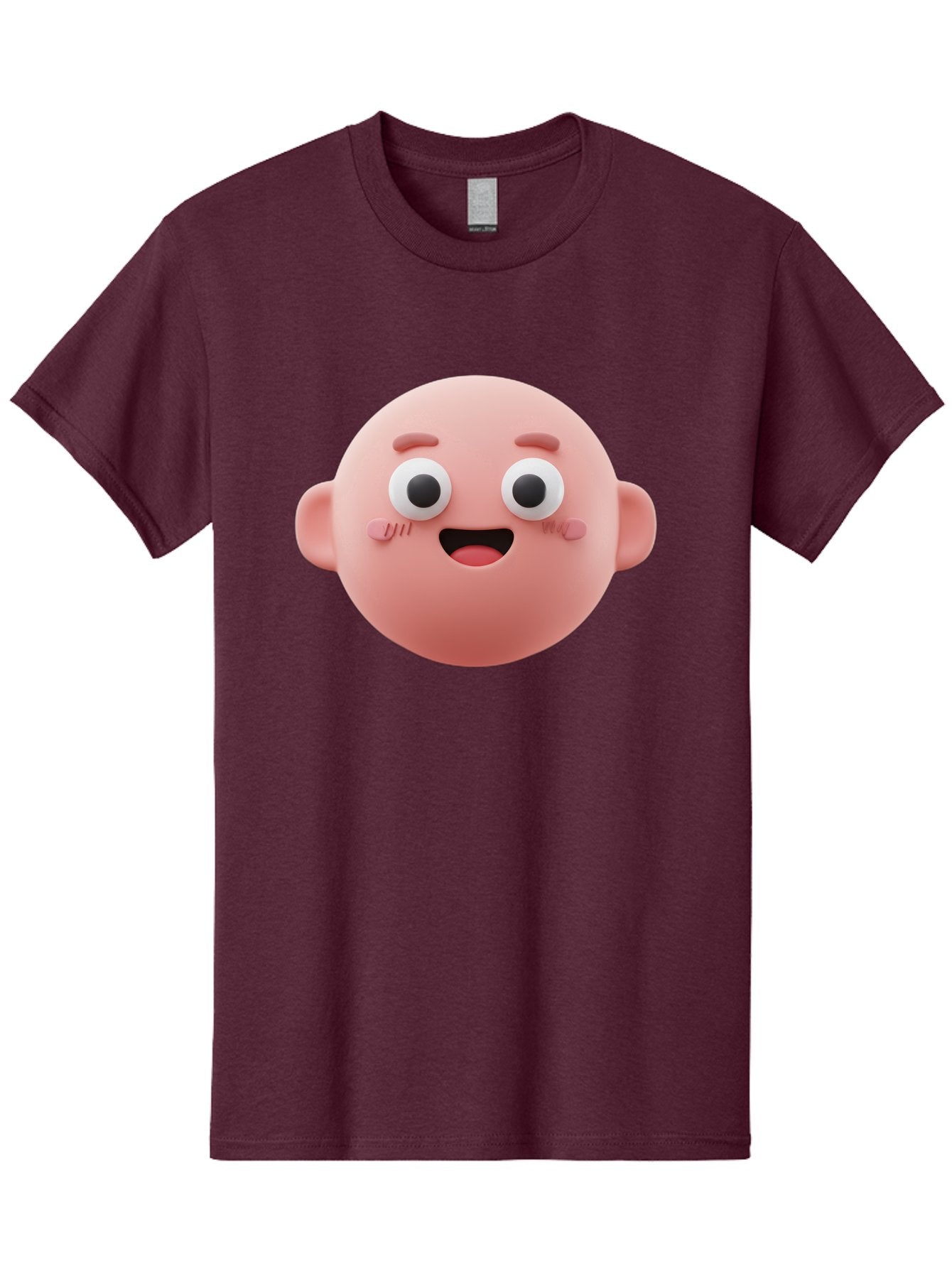 Cute-3D-Emoji-Face Men'S Graphic Tee, 100% Cotton, Comfortable Casual Summer Wear, Machine Washable, Smiling Face, Cartoon Character, Pink Hue, Cheerful Expression, Wide Eyes, Smiling Mouth, Rosy Cheeks, Cute Emoji, Playful Design, Funny Face Bae423