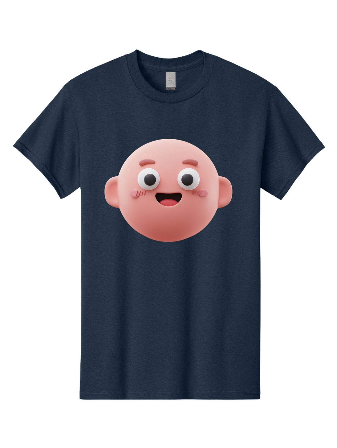 Cute-3D-Emoji-Face Men'S Graphic Tee, 100% Cotton, Comfortable Casual Summer Wear, Machine Washable, Smiling Face, Cartoon Character, Pink Hue, Cheerful Expression, Wide Eyes, Smiling Mouth, Rosy Cheeks, Cute Emoji, Playful Design, Funny Face Bae423 11
