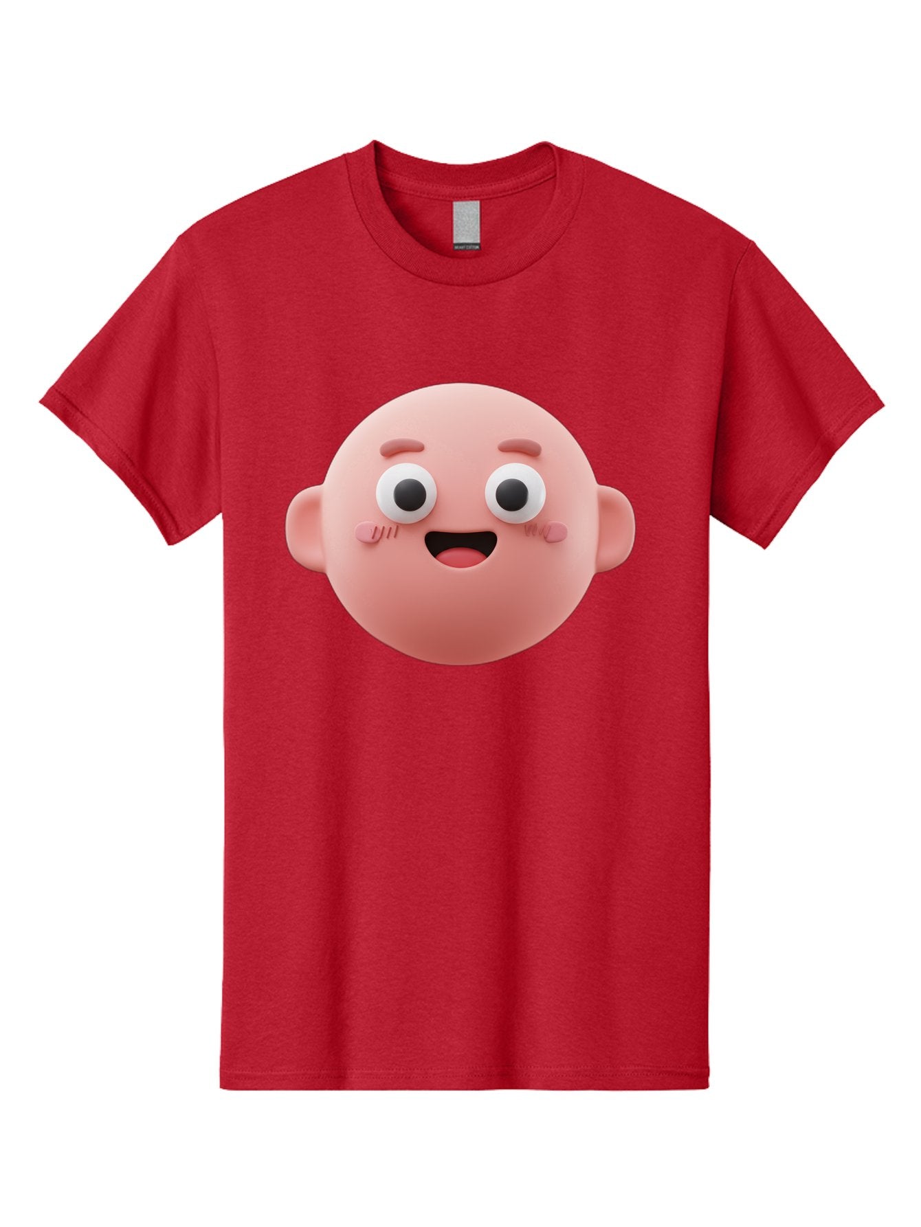 Cute-3D-Emoji-Face Men'S Graphic Tee, 100% Cotton, Comfortable Casual Summer Wear, Machine Washable, Smiling Face, Cartoon Character, Pink Hue, Cheerful Expression, Wide Eyes, Smiling Mouth, Rosy Cheeks, Cute Emoji, Playful Design, Funny Face Bae423 6