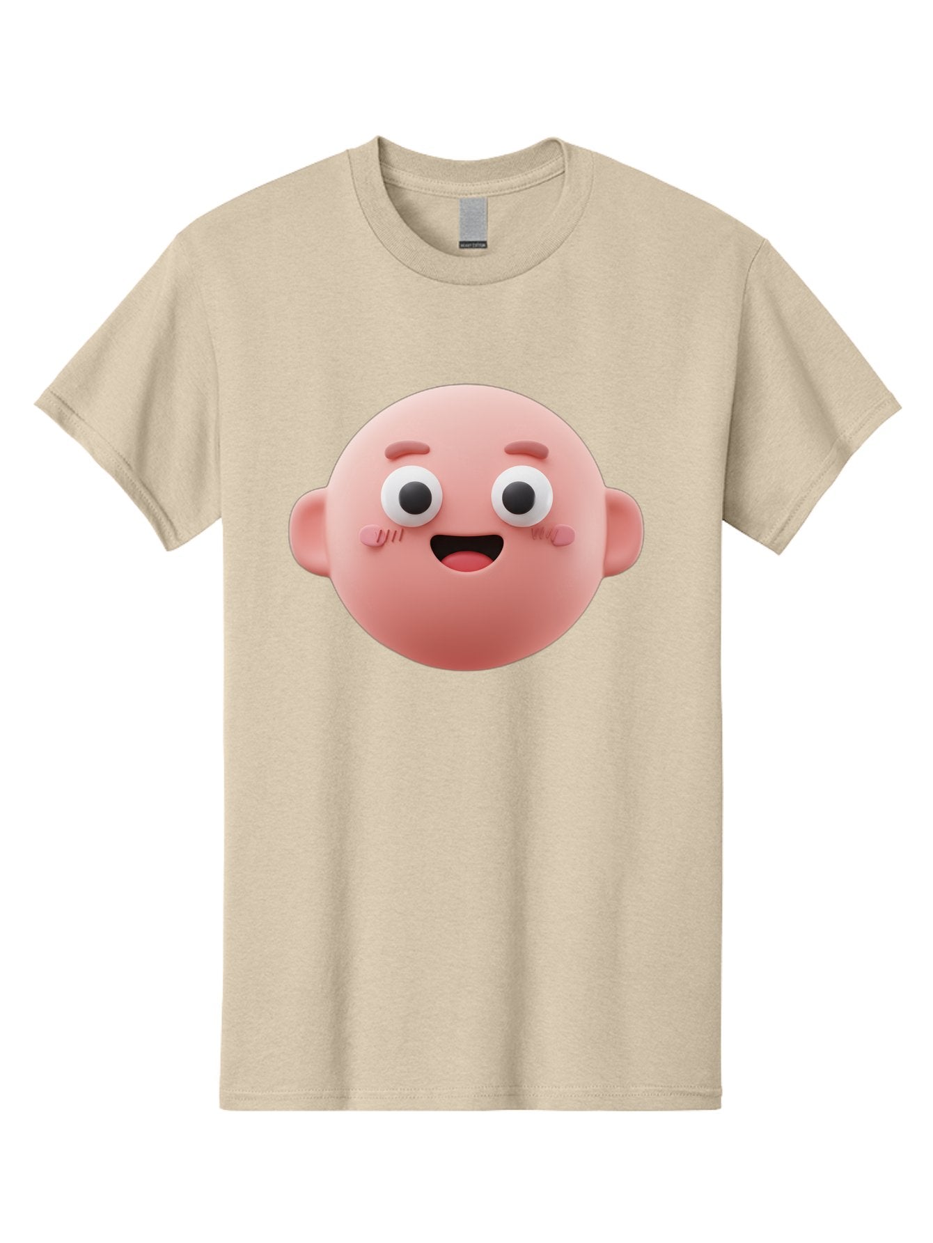 Cute-3D-Emoji-Face Men'S Graphic Tee, 100% Cotton, Comfortable Casual Summer Wear, Machine Washable, Smiling Face, Cartoon Character, Pink Hue, Cheerful Expression, Wide Eyes, Smiling Mouth, Rosy Cheeks, Cute Emoji, Playful Design, Funny Face Bae423