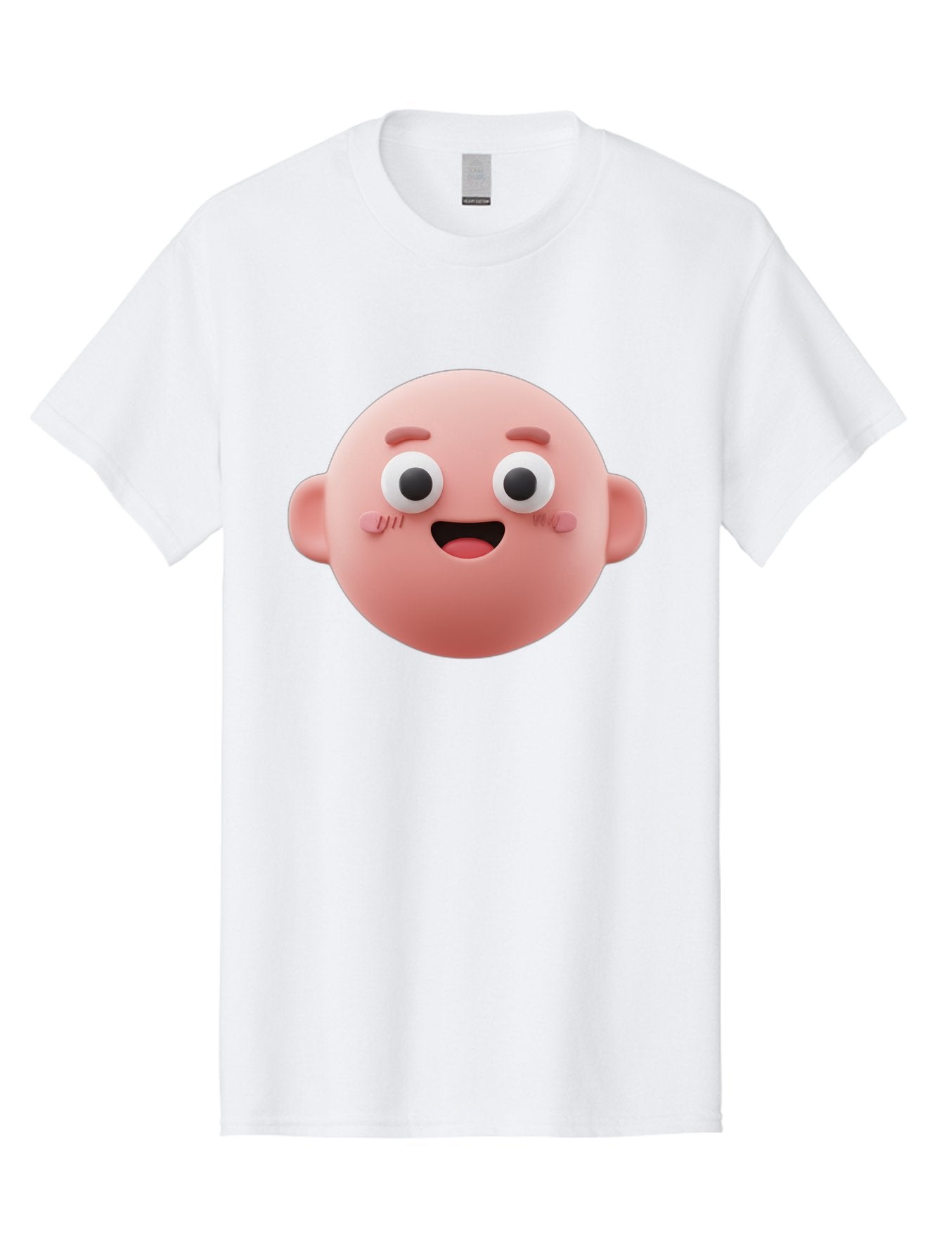 Cute-3D-Emoji-Face Men'S Graphic Tee, 100% Cotton, Comfortable Casual Summer Wear, Machine Washable, Smiling Face, Cartoon Character, Pink Hue, Cheerful Expression, Wide Eyes, Smiling Mouth, Rosy Cheeks, Cute Emoji, Playful Design, Funny Face Bae423 15