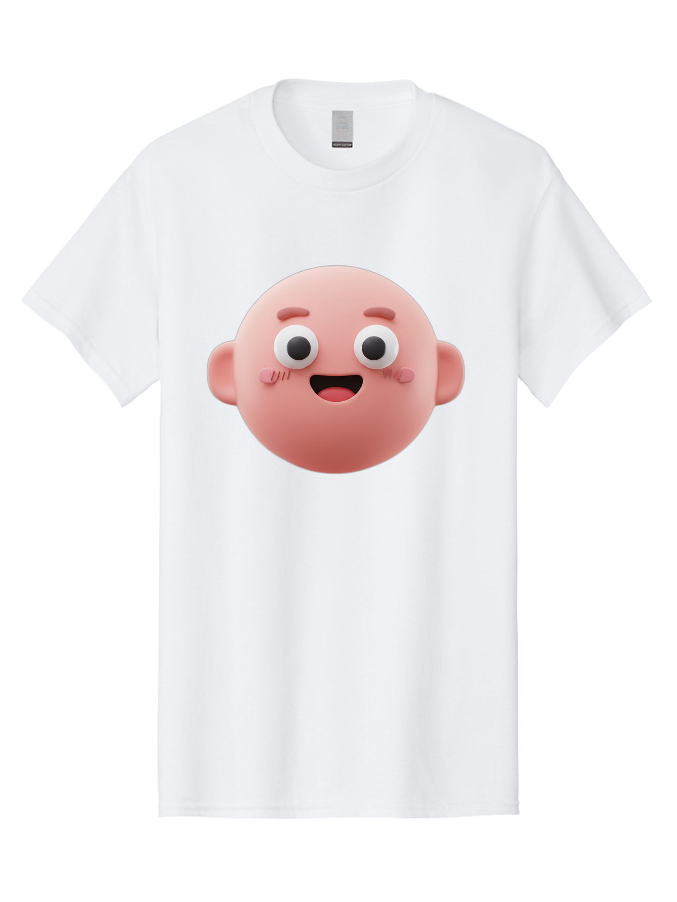 Cute-3D-Emoji-Face Men'S Graphic Tee, 100% Cotton, Comfortable Casual Summer Wear, Machine Washable, Smiling Face, Cartoon Character, Pink Hue, Cheerful Expression, Wide Eyes, Smiling Mouth, Rosy Cheeks, Cute Emoji, Playful Design, Funny Face Bae423
