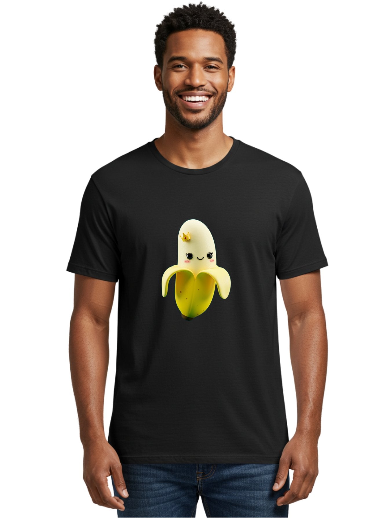 Cute-Banana Men'S Graphic Tee, 100% Cotton, Comfortable Casual Summer Wear, Machine Washable, Cartoon Banana Character, Cute Fruit Design, Banana Prince, Kawaii Fruit, Adorable Banana, Funny Fruit Character, Yellow Fruit, Smiling Banana Bae424 29