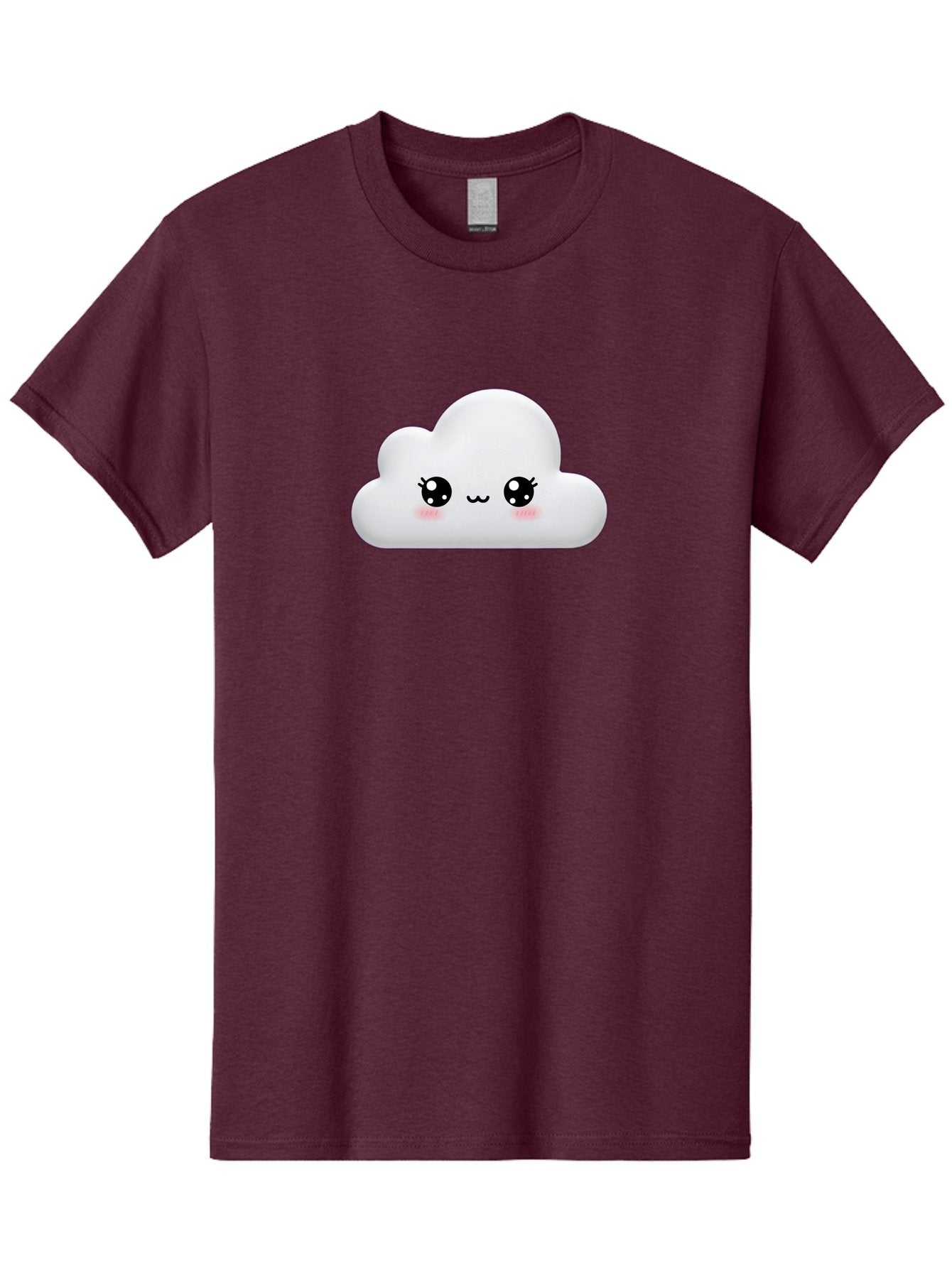 Cute-Cloud-1 Men'S Graphic Tee, 100% Cotton, Comfortable Casual Summer Wear, Machine Washable, Cartoon Cloud, Cute Character, Kawaii Illustration, Adorable Design, Fluffy Cloud, Smiling Face, Pink Cheeks, Eyelashes, Childlike Charm, Bae425