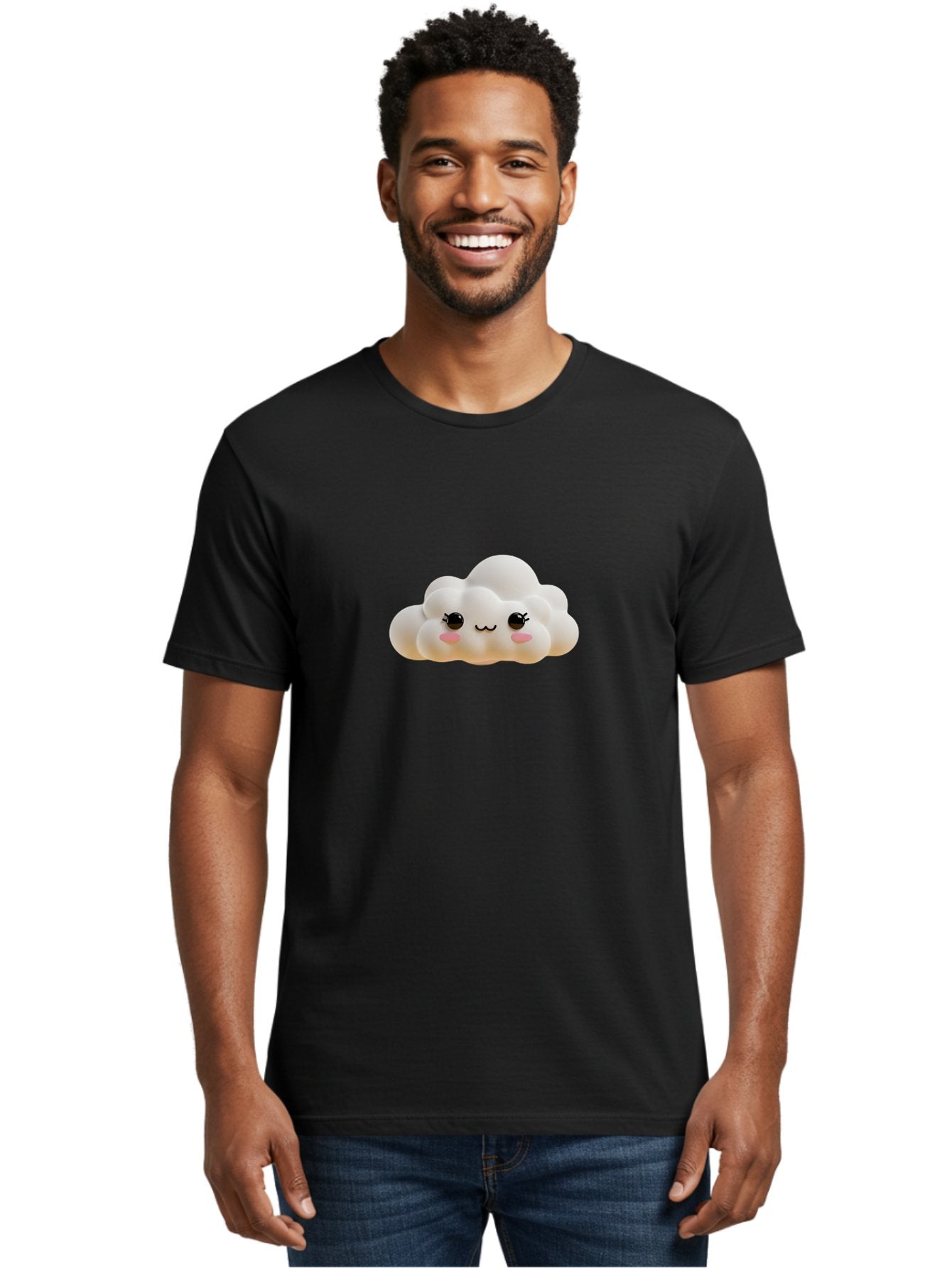 Cute-Cloud-2 Men'S Graphic Tee, 100% Cotton, Comfortable Casual Summer Wear, Machine Washable, Cute Cloud, Kawaii Art, Cartoon Character, Fluffy Cloud, Pastel Colors, Smiling Face, Rosy Cheeks, Eyelashes, Adorable, Whimsical, Fantasy Art, Bae426 26