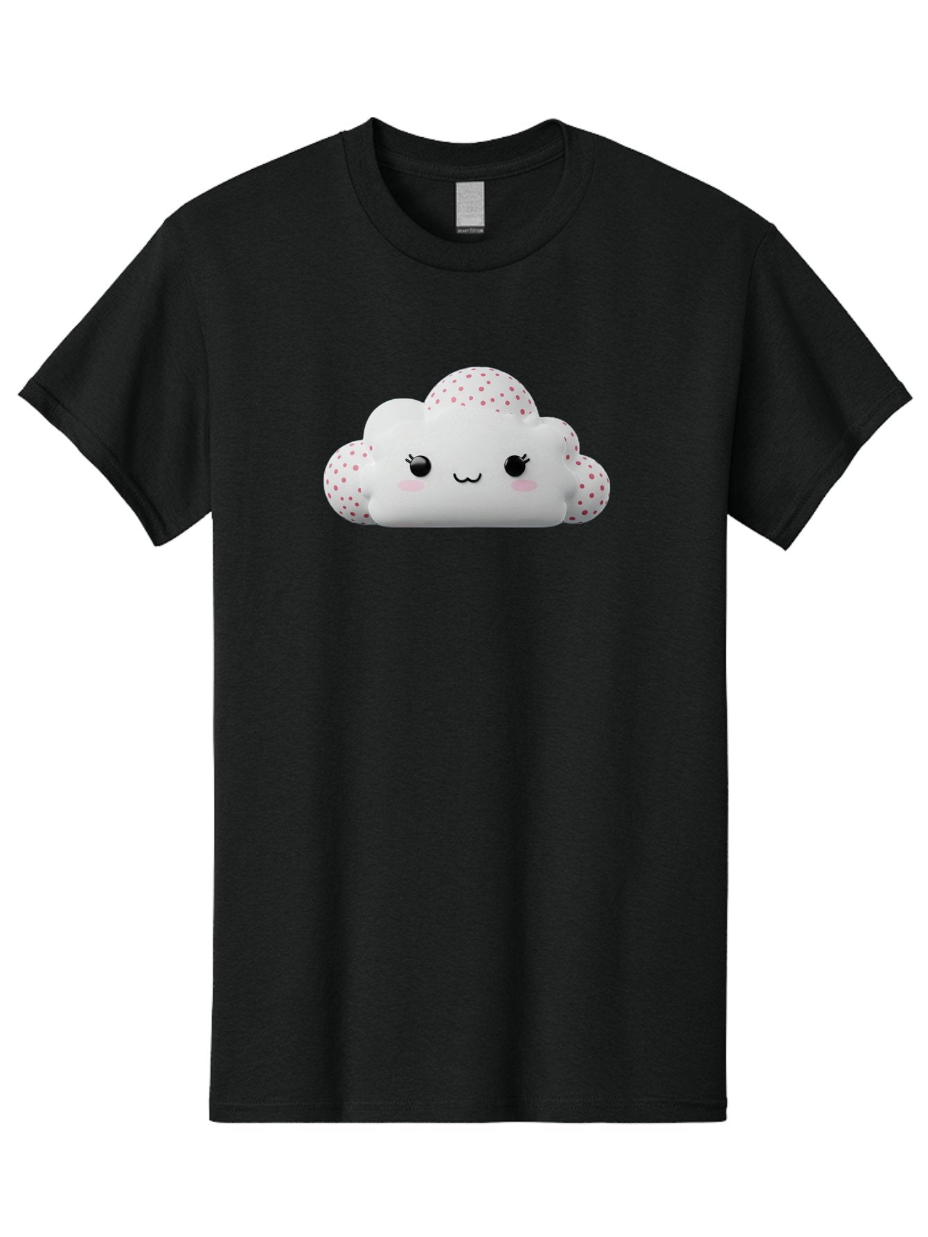 Cute-Cloud-3 Men'S Graphic Tee, 100% Cotton, Comfortable Casual Summer Wear, Machine Washable, Cute Cartoon Cloud, Fluffy White Cloud, Pink Polka Dots, Smiling Face, Black Eyes, Eyelashes, Rosy Cheeks, Kawaii Character, Digital Illustration, Bae427 10