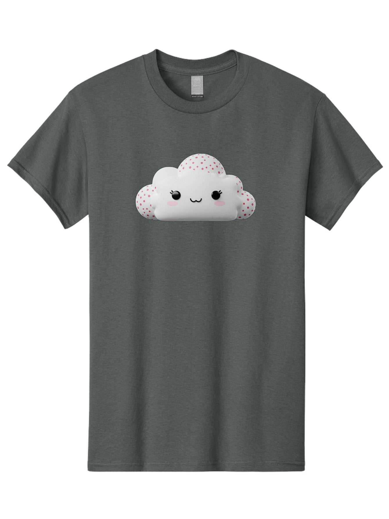 Cute-Cloud-3 Men'S Graphic Tee, 100% Cotton, Comfortable Casual Summer Wear, Machine Washable, Cute Cartoon Cloud, Fluffy White Cloud, Pink Polka Dots, Smiling Face, Black Eyes, Eyelashes, Rosy Cheeks, Kawaii Character, Digital Illustration, Bae427 5