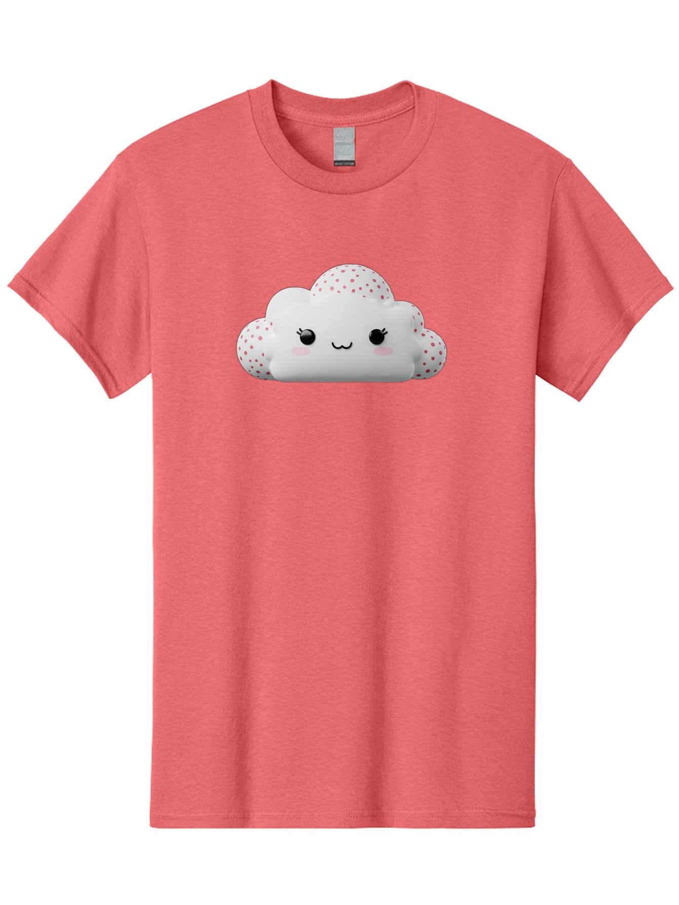 Cute-Cloud-3 Men'S Graphic Tee, 100% Cotton, Comfortable Casual Summer Wear, Machine Washable, Cute Cartoon Cloud, Fluffy White Cloud, Pink Polka Dots, Smiling Face, Black Eyes, Eyelashes, Rosy Cheeks, Kawaii Character, Digital Illustration, Bae427