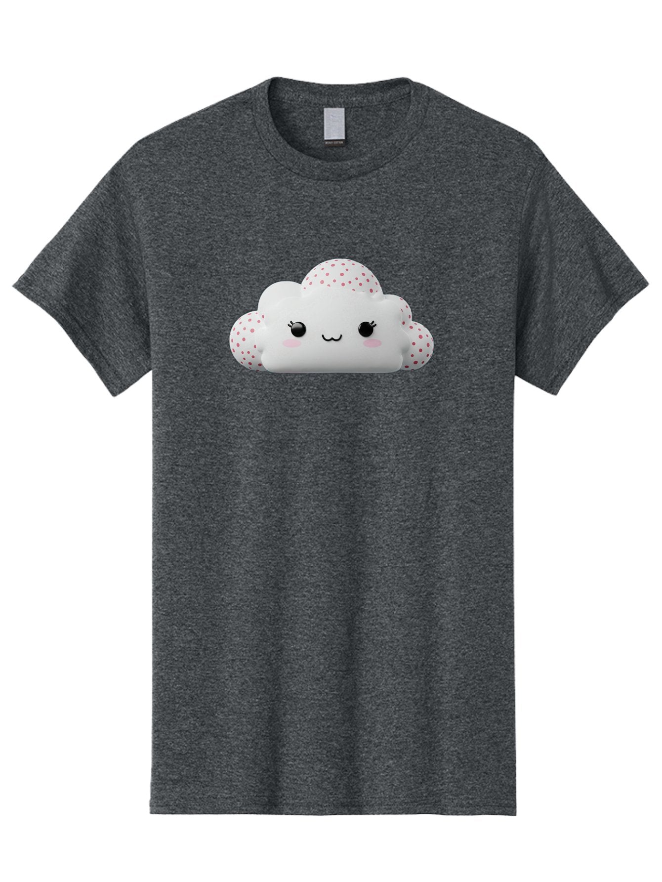 Cute-Cloud-3 Men'S Graphic Tee, 100% Cotton, Comfortable Casual Summer Wear, Machine Washable, Cute Cartoon Cloud, Fluffy White Cloud, Pink Polka Dots, Smiling Face, Black Eyes, Eyelashes, Rosy Cheeks, Kawaii Character, Digital Illustration, Bae427 13