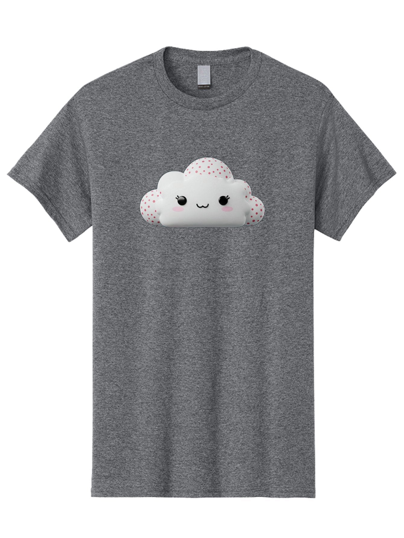 Cute-Cloud-3 Men'S Graphic Tee, 100% Cotton, Comfortable Casual Summer Wear, Machine Washable, Cute Cartoon Cloud, Fluffy White Cloud, Pink Polka Dots, Smiling Face, Black Eyes, Eyelashes, Rosy Cheeks, Kawaii Character, Digital Illustration, Bae427 4