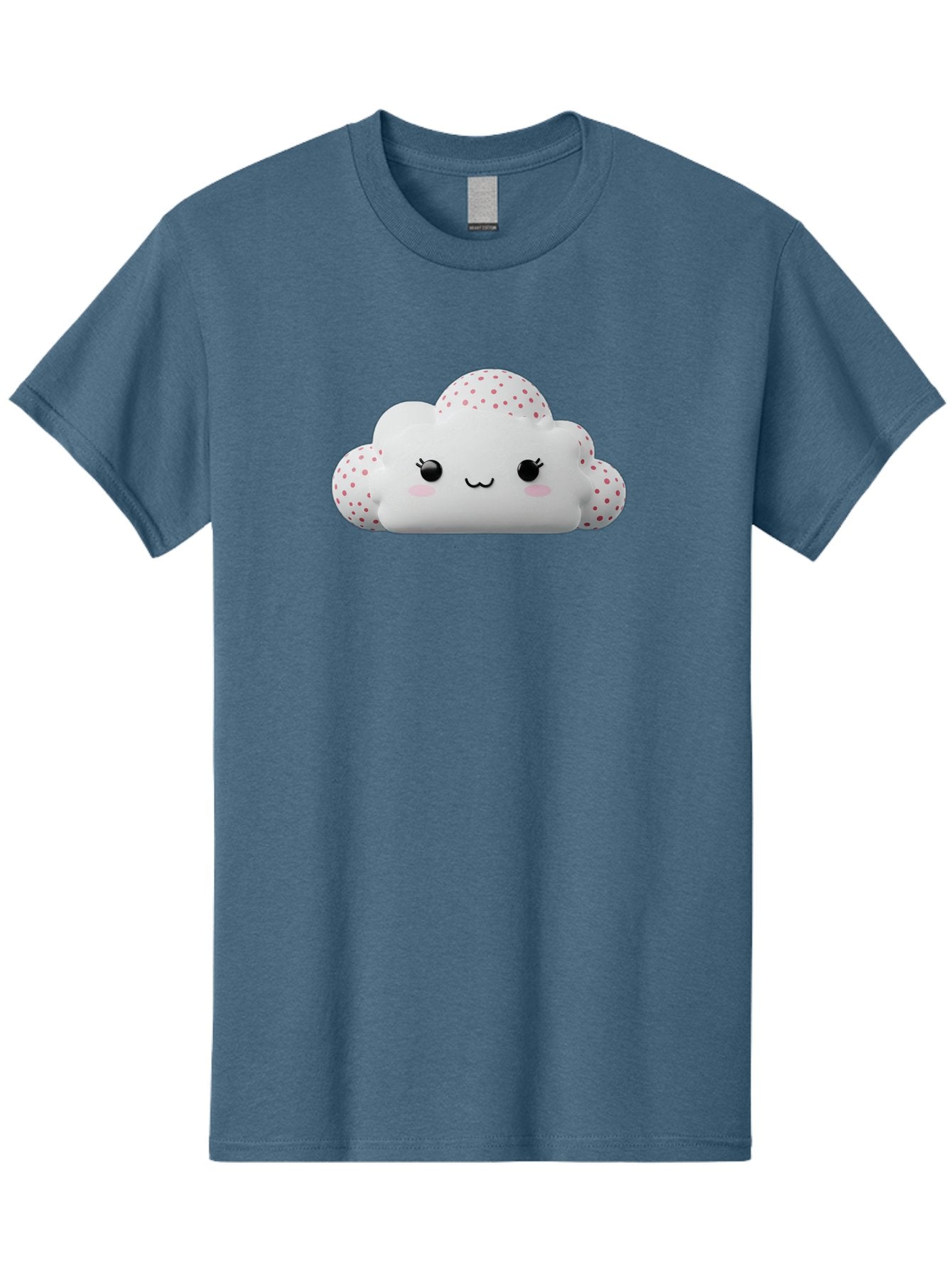 Cute-Cloud-3 Men'S Graphic Tee, 100% Cotton, Comfortable Casual Summer Wear, Machine Washable, Cute Cartoon Cloud, Fluffy White Cloud, Pink Polka Dots, Smiling Face, Black Eyes, Eyelashes, Rosy Cheeks, Kawaii Character, Digital Illustration, Bae427 15