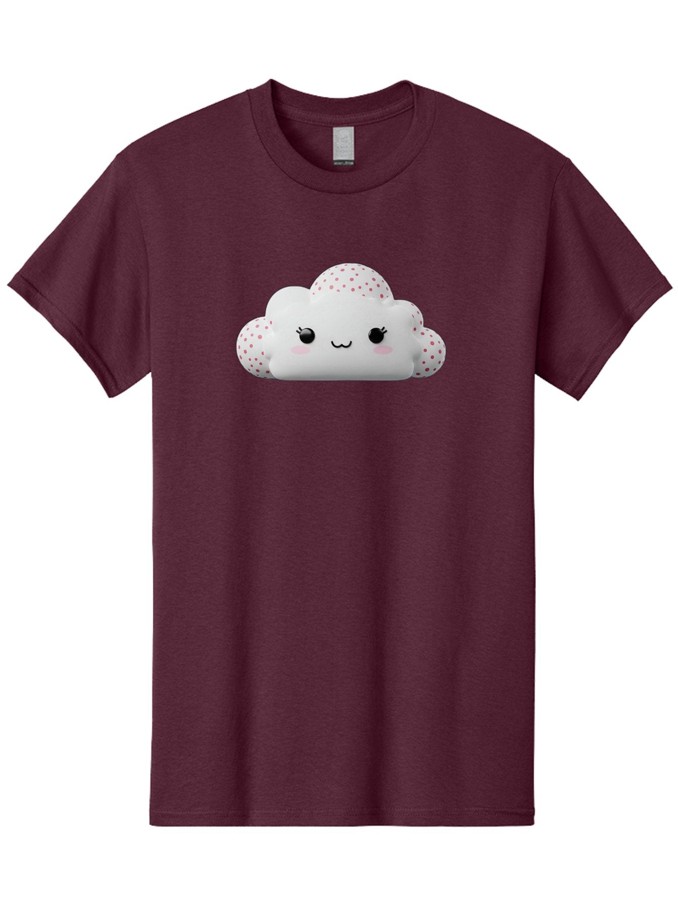 Cute-Cloud-3 Men'S Graphic Tee, 100% Cotton, Comfortable Casual Summer Wear, Machine Washable, Cute Cartoon Cloud, Fluffy White Cloud, Pink Polka Dots, Smiling Face, Black Eyes, Eyelashes, Rosy Cheeks, Kawaii Character, Digital Illustration, Bae427 6