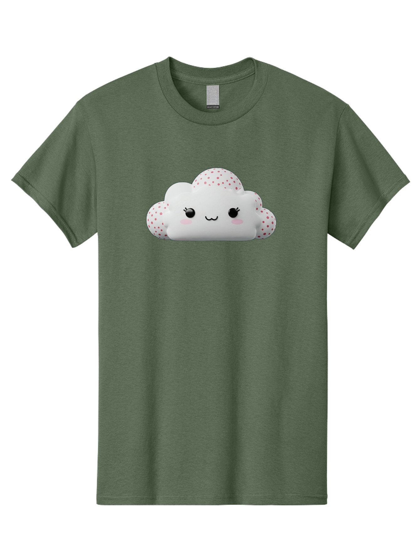 Cute-Cloud-3 Men'S Graphic Tee, 100% Cotton, Comfortable Casual Summer Wear, Machine Washable, Cute Cartoon Cloud, Fluffy White Cloud, Pink Polka Dots, Smiling Face, Black Eyes, Eyelashes, Rosy Cheeks, Kawaii Character, Digital Illustration, Bae427 7